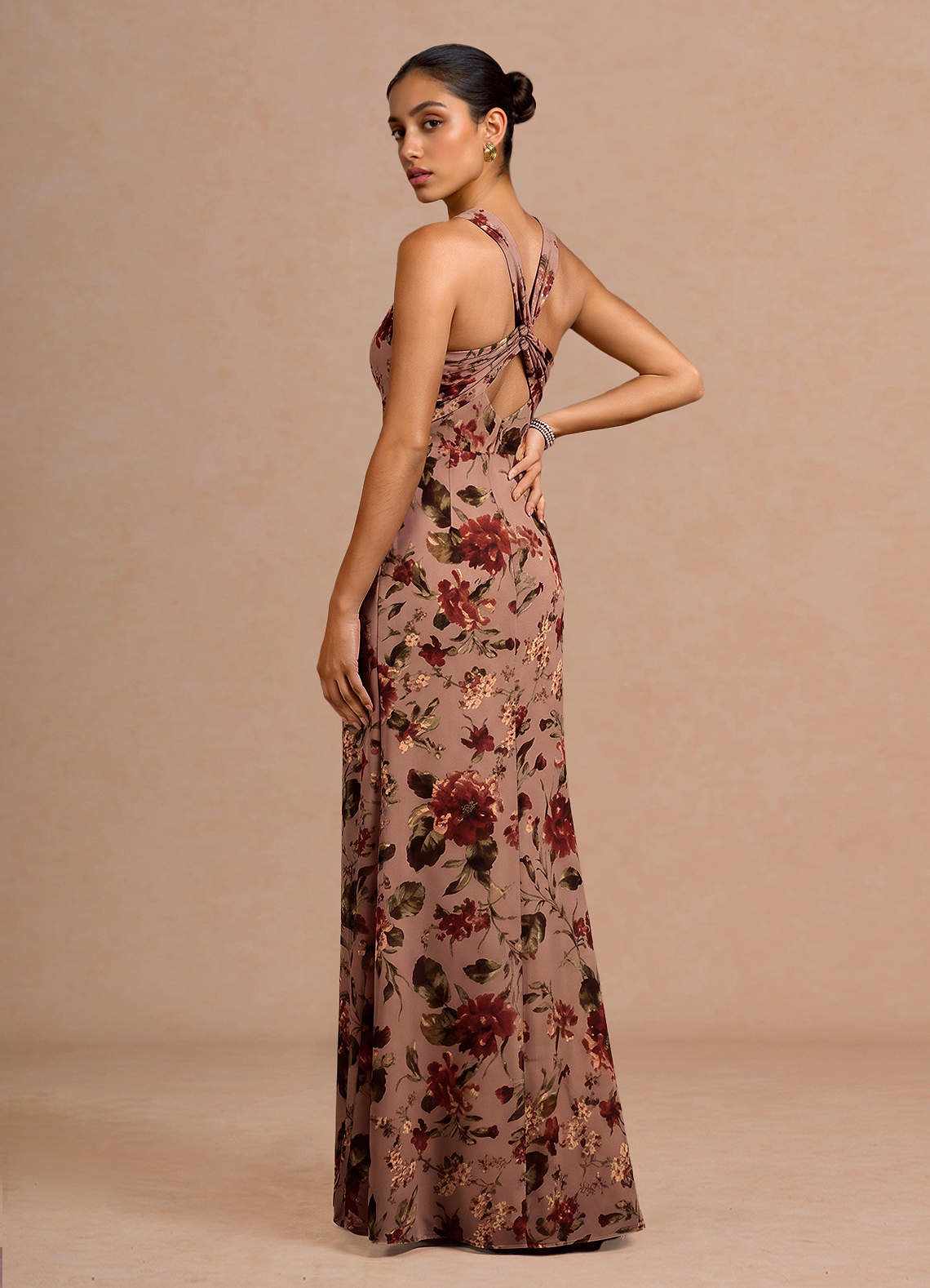 Isabelle Sheath Square-Neck Chiffon Wedding Guest Dress in Mauve Multi