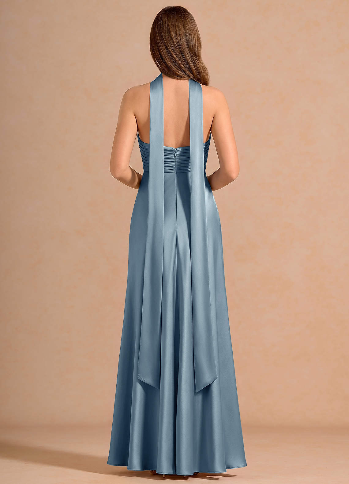 Seraphina A-Line Scarf Stretch Satin Evening Dress in Powder Blue