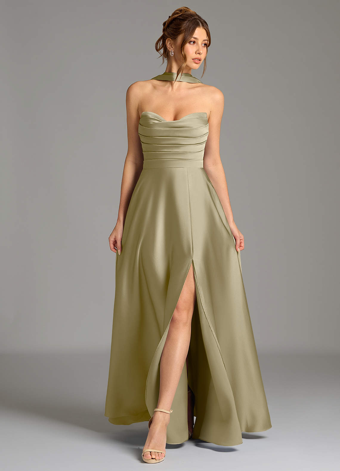 Ayla A-Line Sweetheart Stretch Satin Bridesmaid Dress in Moss Green