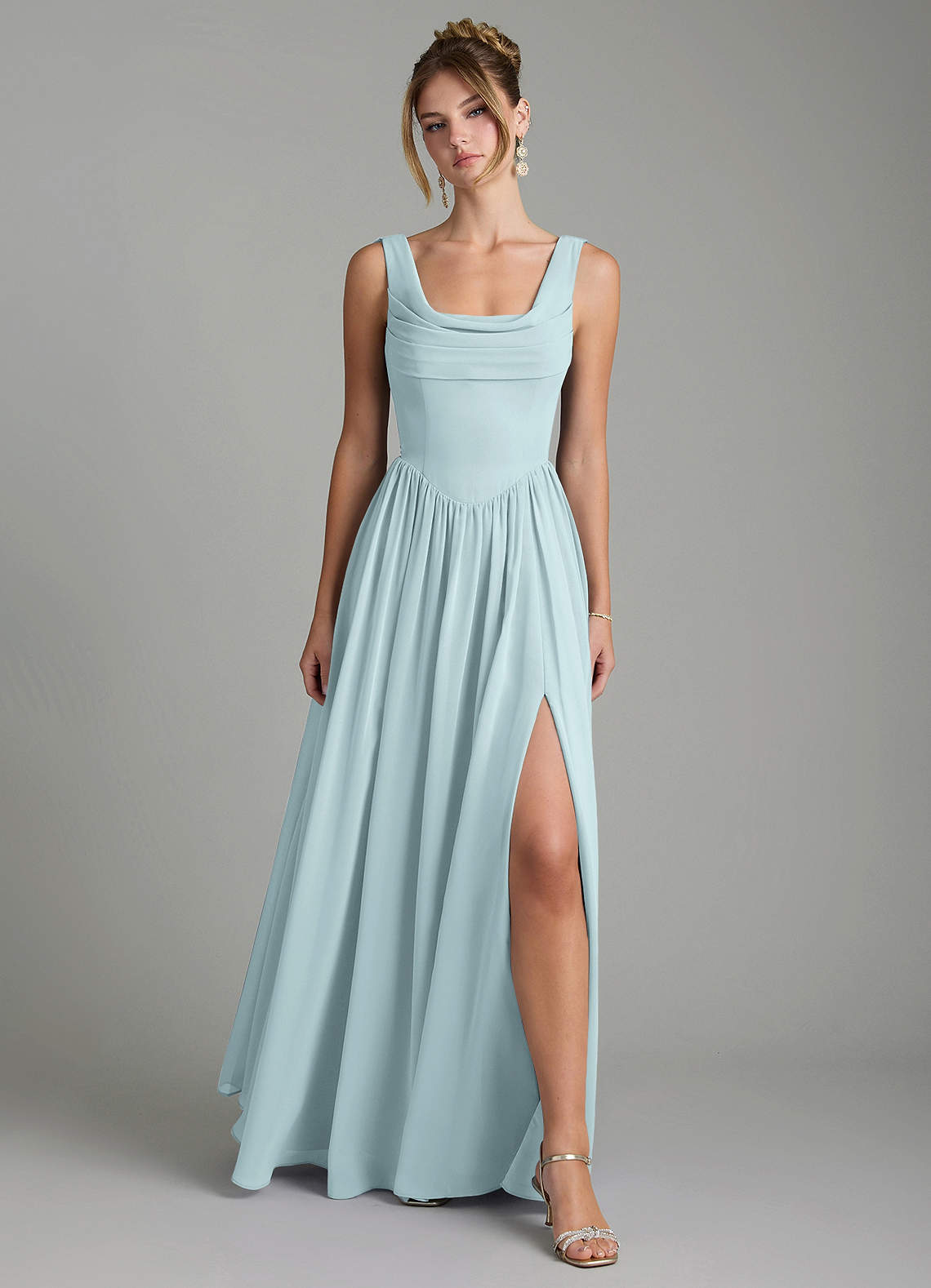 Novi A-Line Square-Neck Chiffon Bridesmaid Dress in Mist