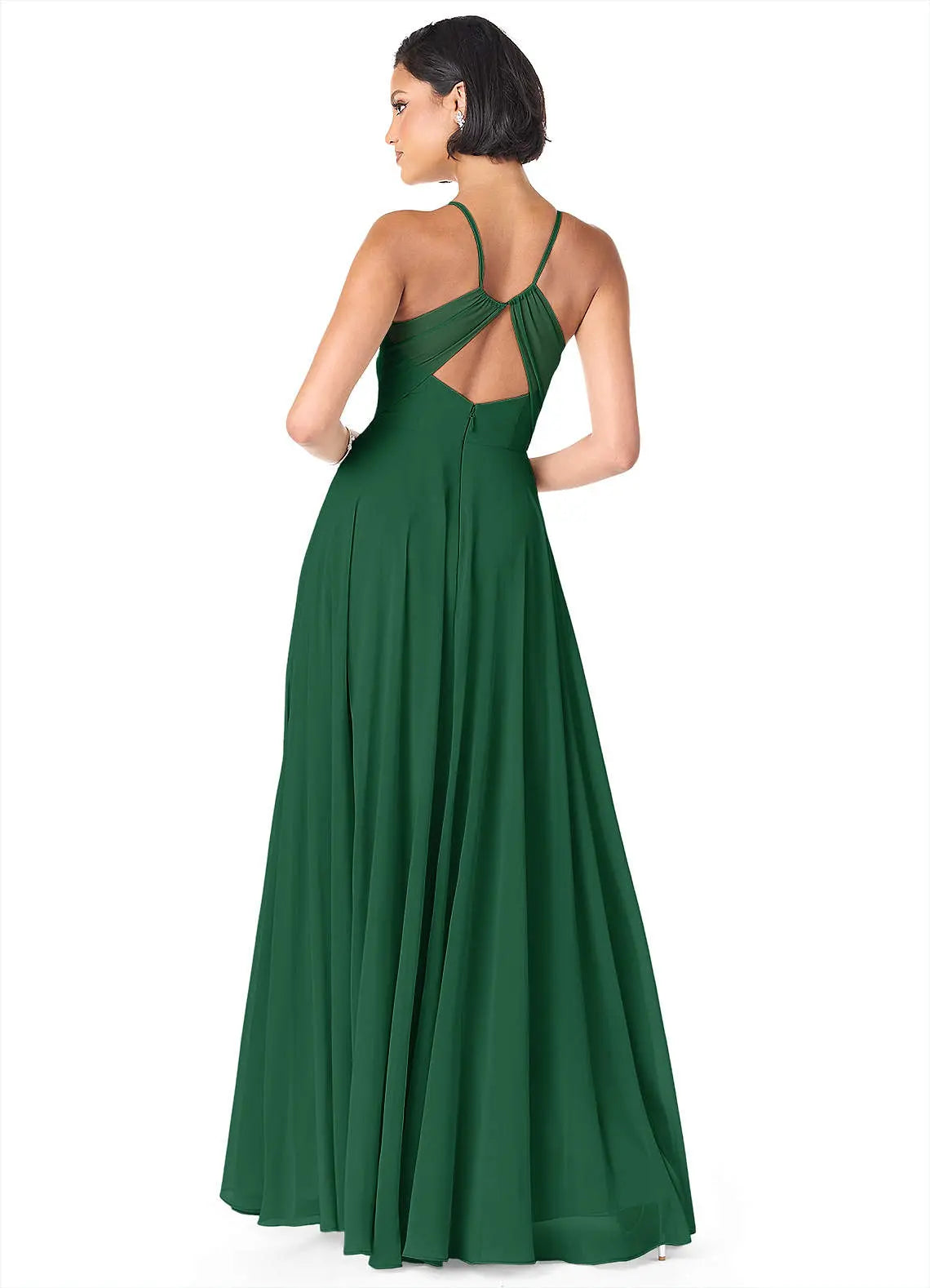 Avelina A-Line V-Neck Chiffon Bridesmaid Dress in Dark Green