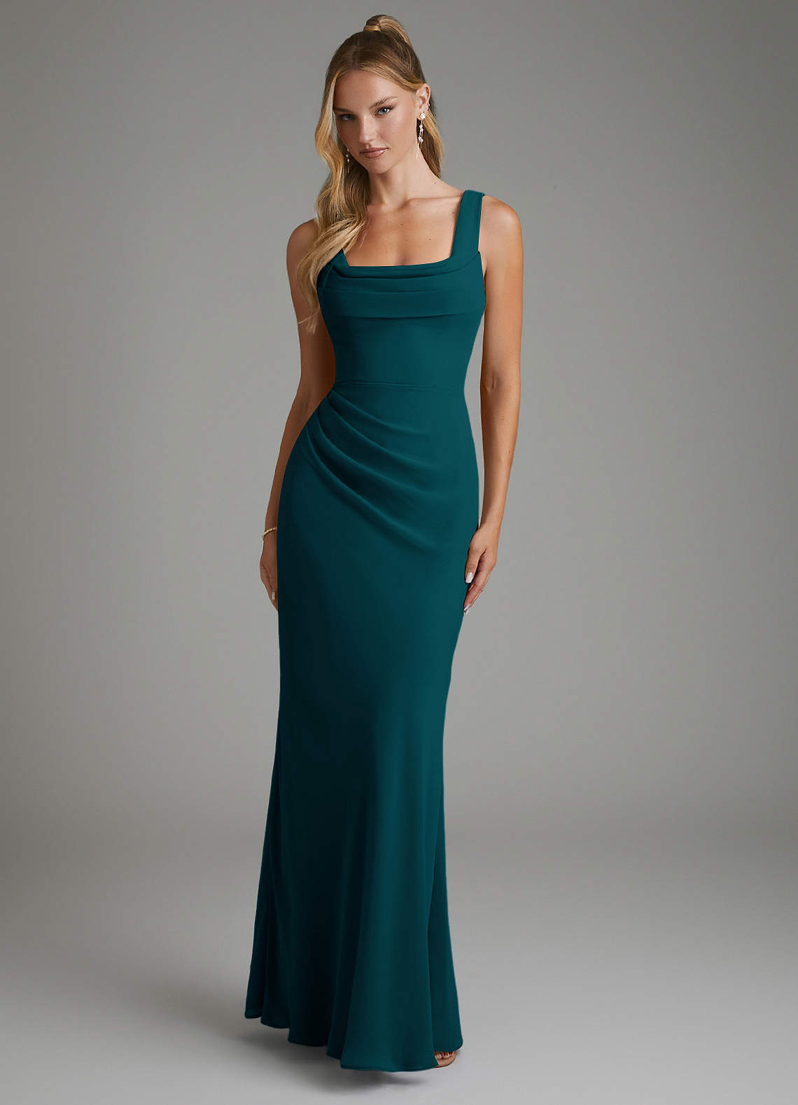 Asa Sheath Square-Neck Chiffon Bridesmaid Dress in Pine