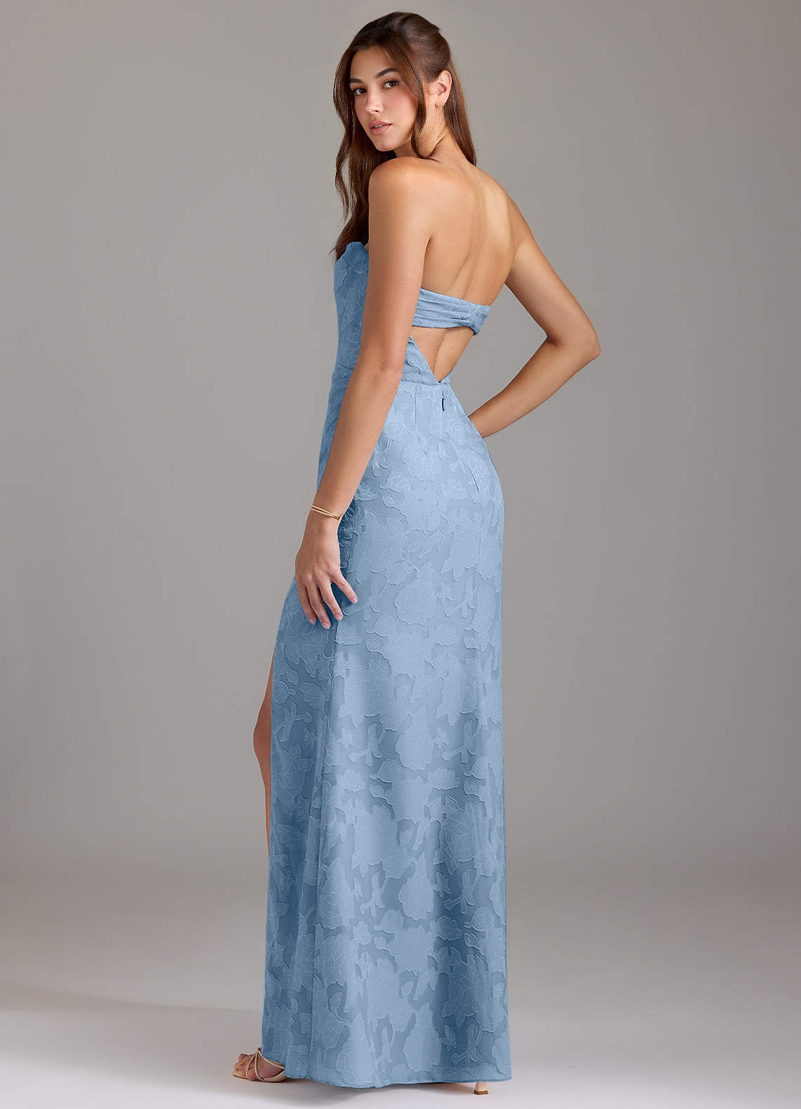 Leonis Sheath Strapless Floral Burnout Bridesmaid Dress in Powder Blue