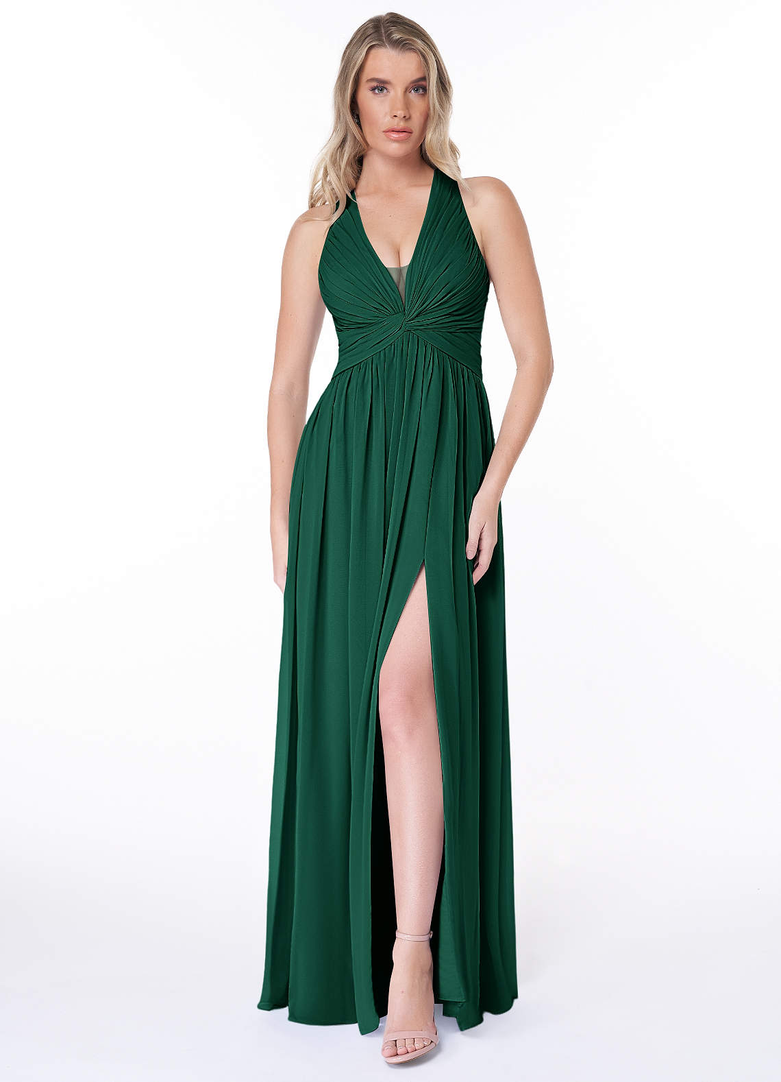 Jaclyn A-Line Halter Chiffon Bridesmaid Dress in Emerald
