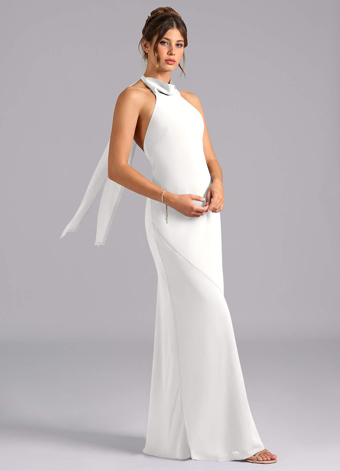 Velli Mermaid Halter Chiffon Bridesmaid Dress in white