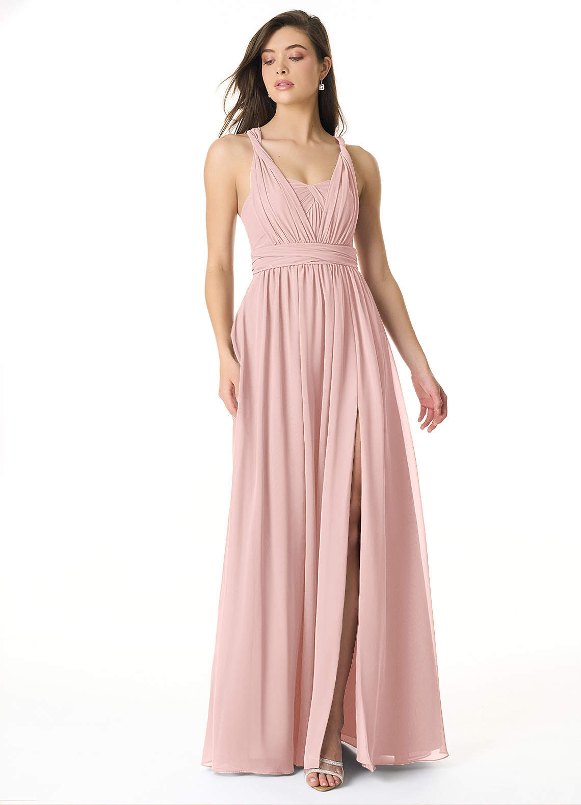 Olani A-Line V-Neck Chiffon Bridesmaid Dress in Powder Pink