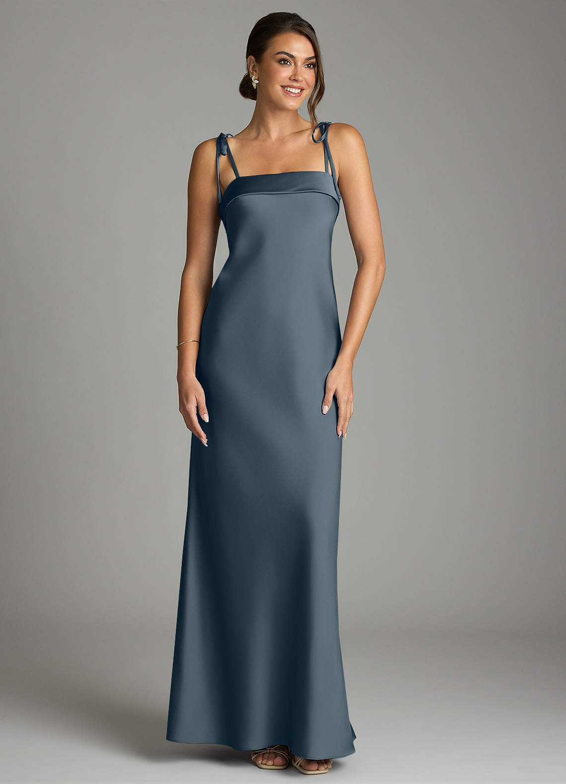Ellia Sheath Straight-Neck Stretch Satin Bridesmaid Dress in Twilight