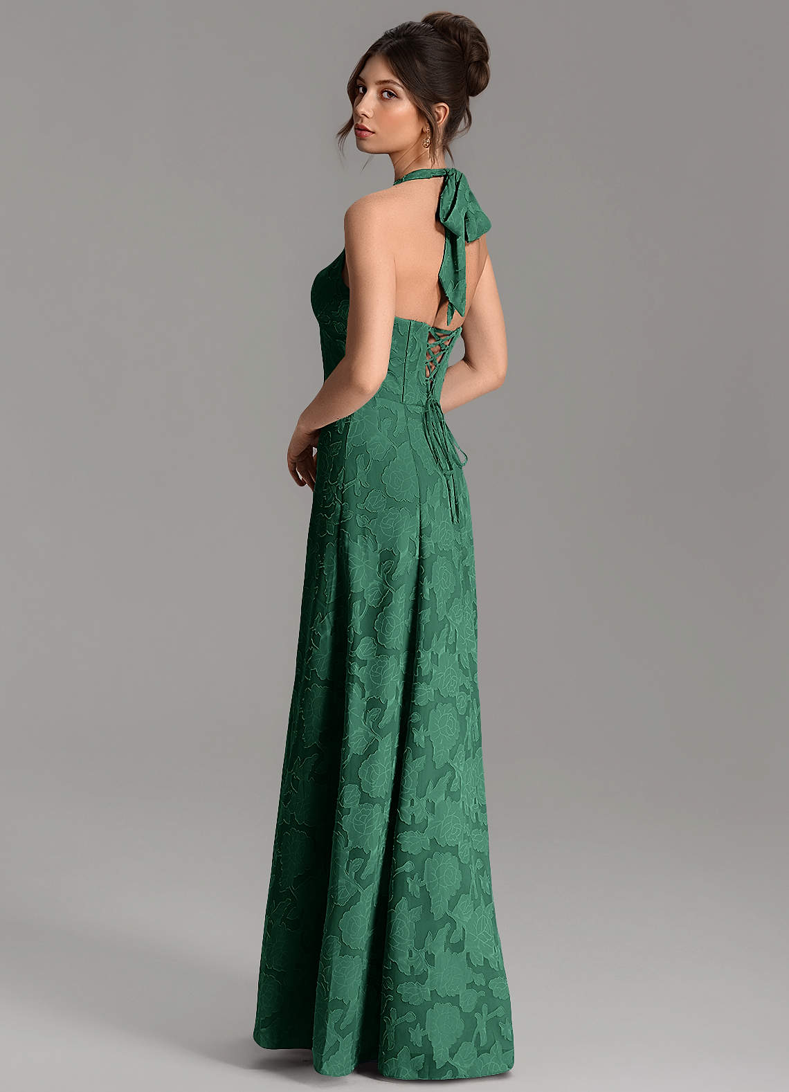 Nia A-Line V-Neck Floral Burnout Bridesmaid Dress in Dark Green