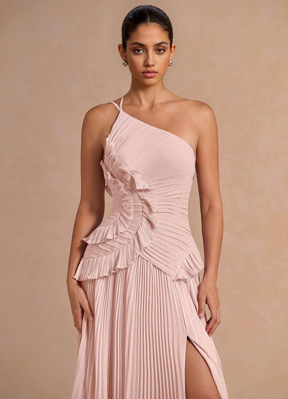 Melody A-Line One-Shoulder Chiffon Evening Dress in Haze Pink