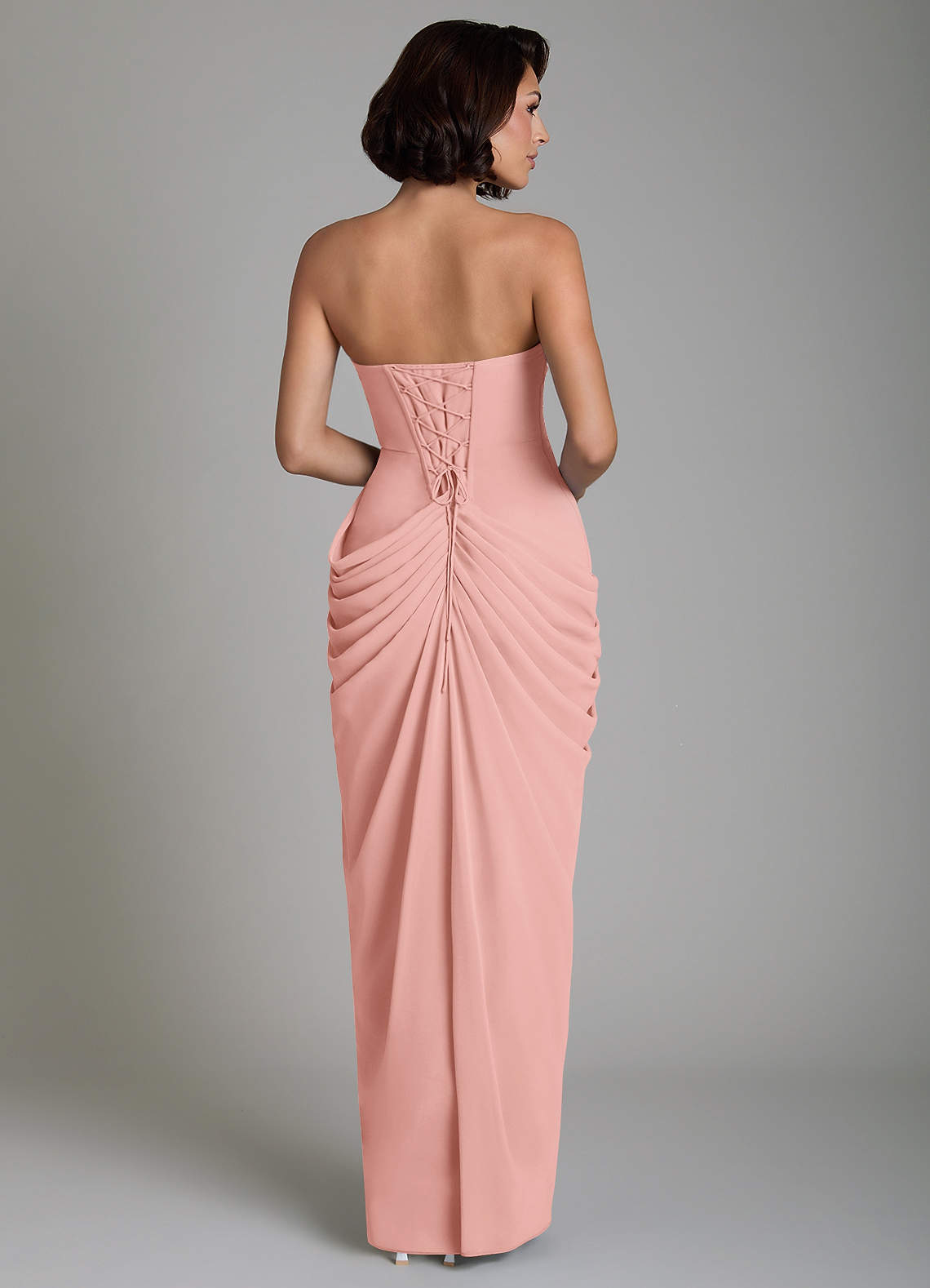 Nyra Sheath Strapless Chiffon Bridesmaid Dress in Rosette