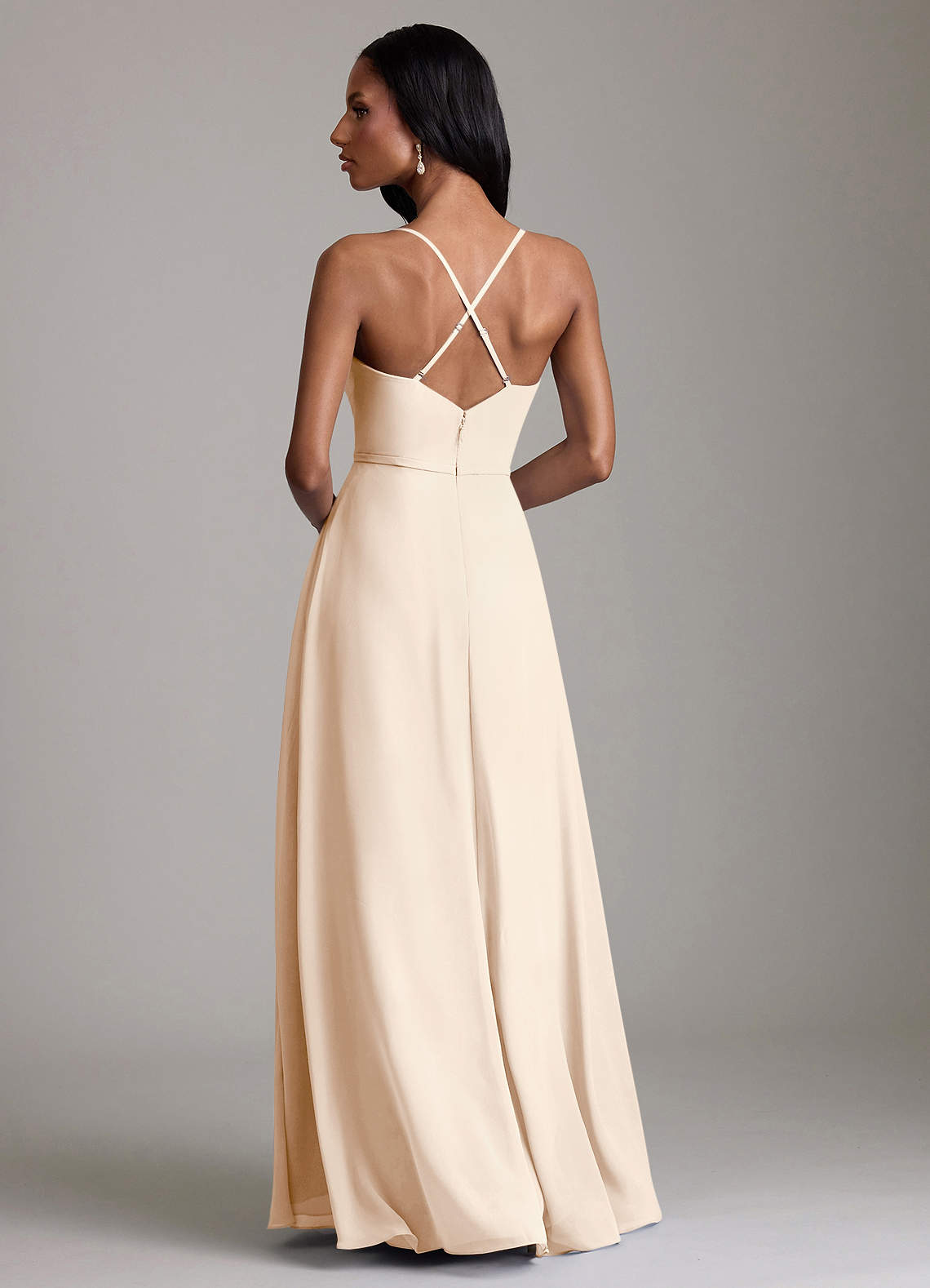 Naeem A-Line V-Neck Chiffon Bridesmaid Dress in White Alabaster
