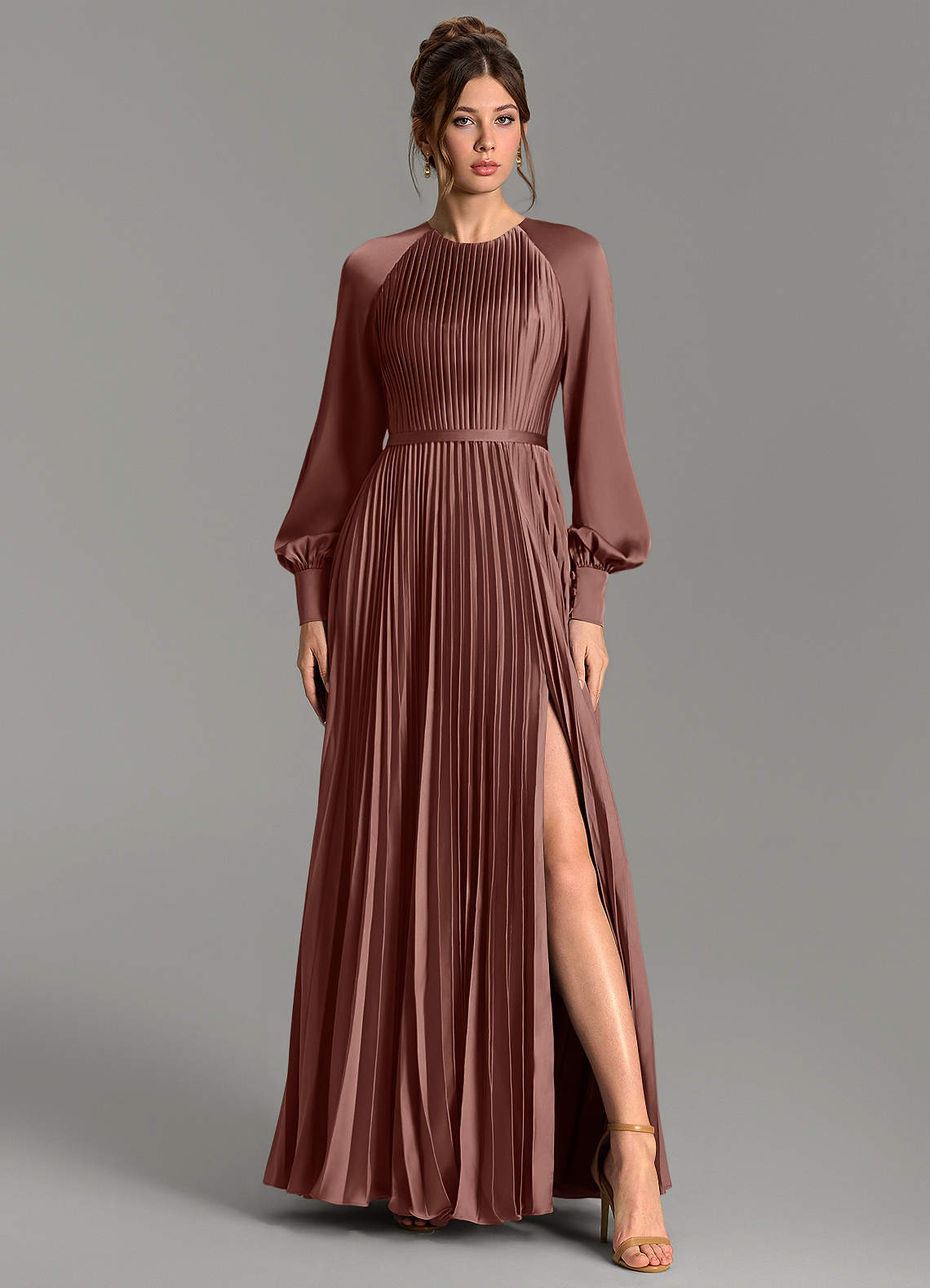 Grayson A-Line Scoop-Neck Stretch Satin Bridesmaid Dress in Espresso