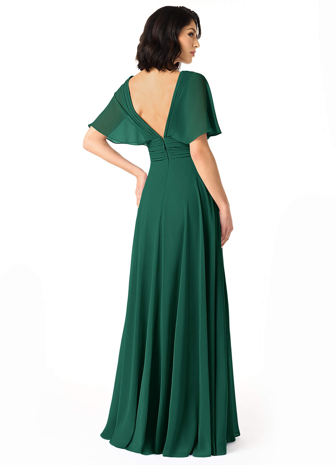 Pamela A-Line V-Neck Chiffon Bridesmaid Dress in Emerald