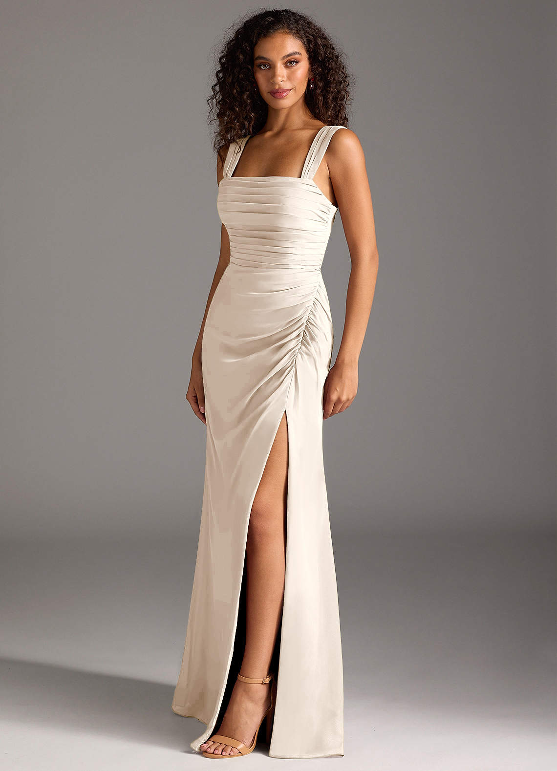Jesaphine Sheath Square-Neck Chiffon Bridesmaid Dress in White Alabaster