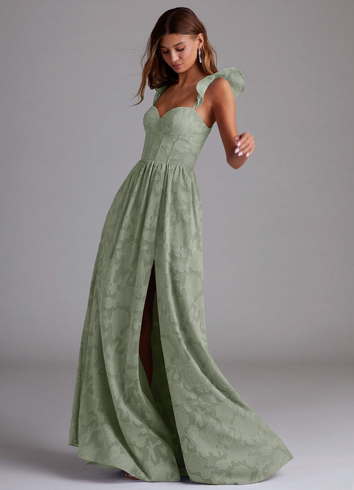 Denisse A-Line Sweetheart Floral Burnout Wedding Guest Dress in Pistachio
