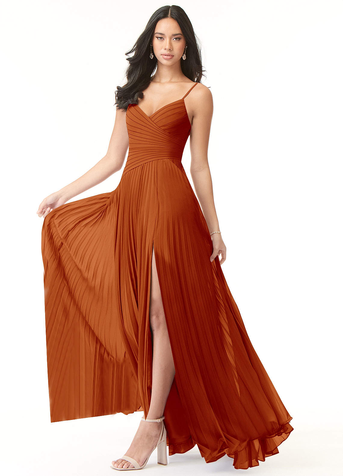 Vini A-Line V-Neck Chiffon Bridesmaid Dress in Paprika