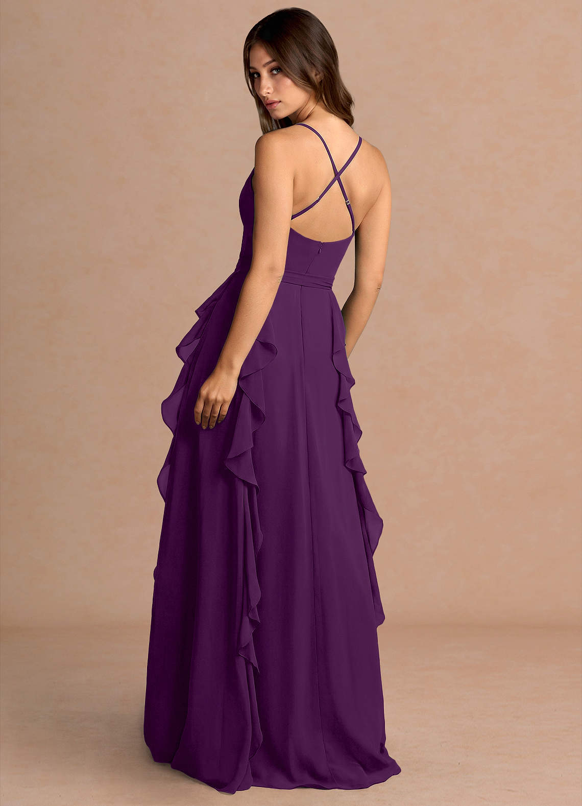 Alouette A-Line V-Neck Chiffon Evening Dress in Grape
