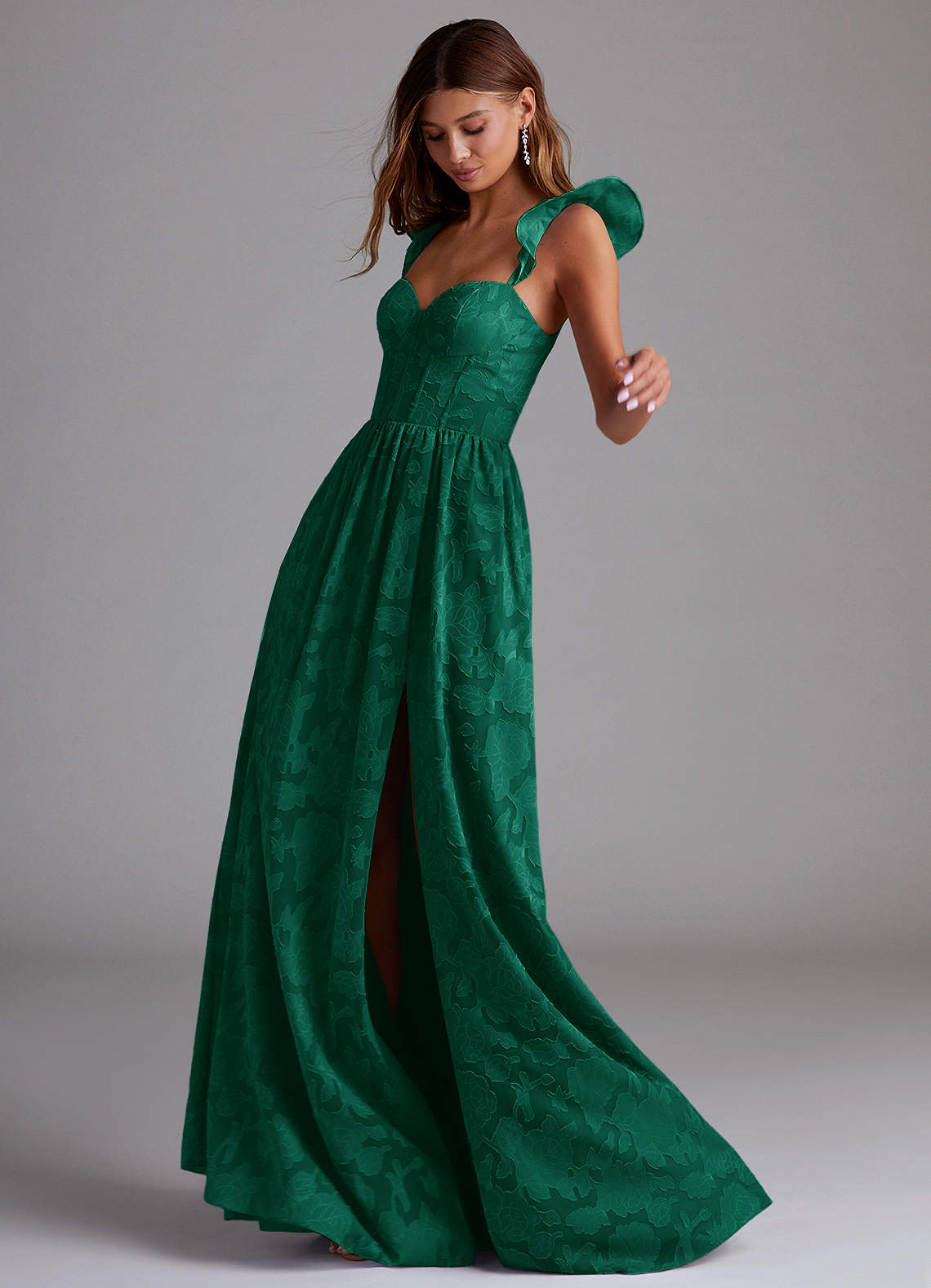 Denisse A-Line Sweetheart Floral Burnout Bridesmaid Dress in Emerald