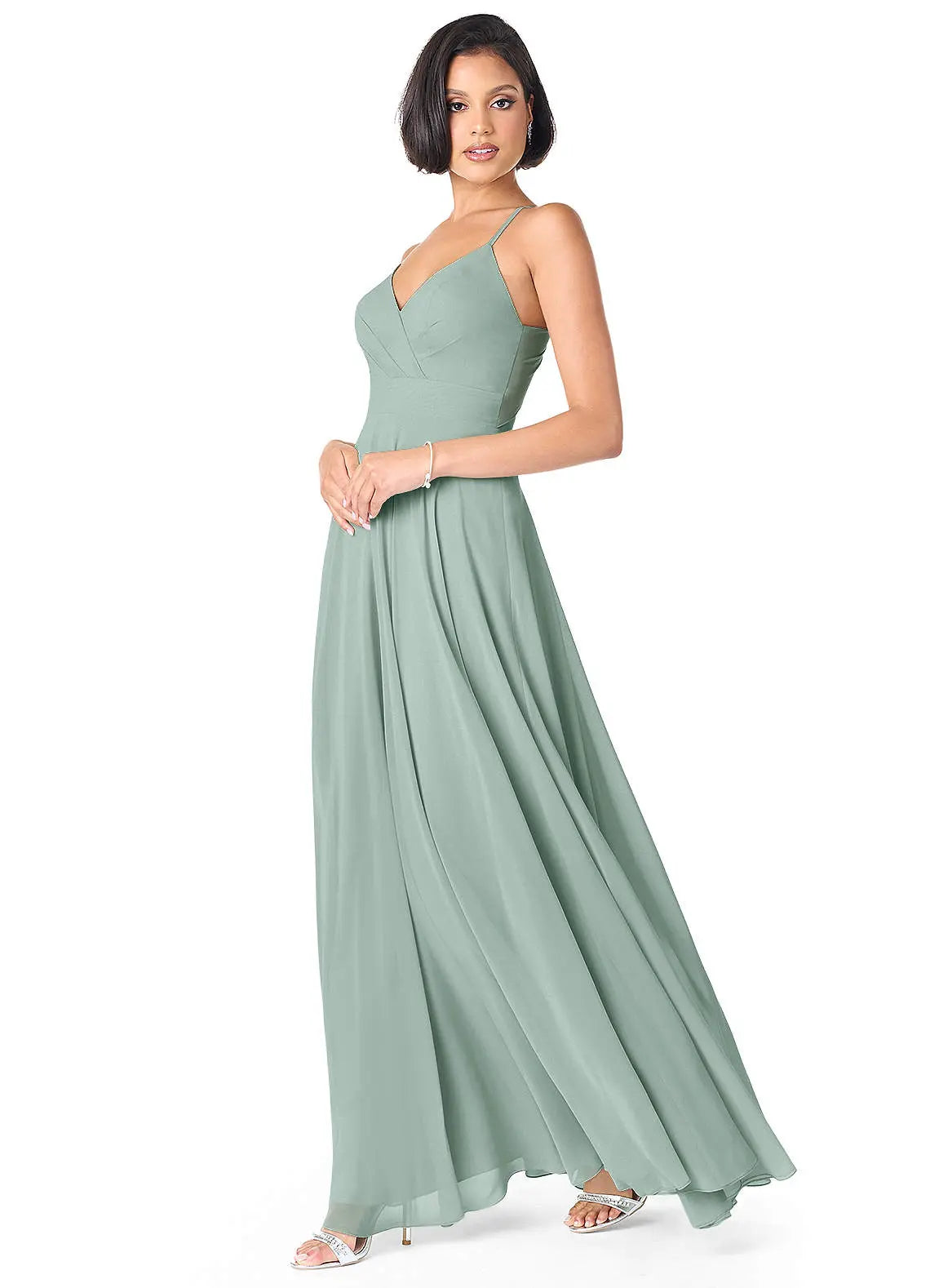 Avelina A-Line V-Neck Chiffon Bridesmaid Dress in Agave