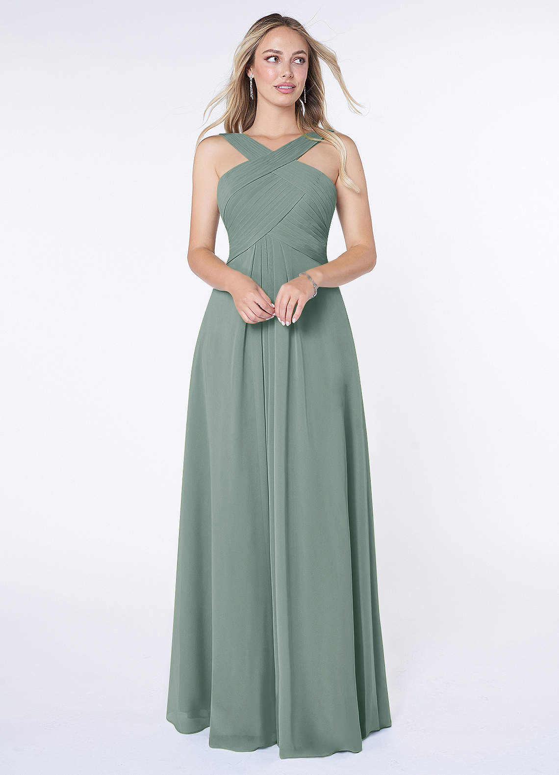 Kaleigh A-Line Halter Chiffon Bridesmaid Dress in Silver Sage