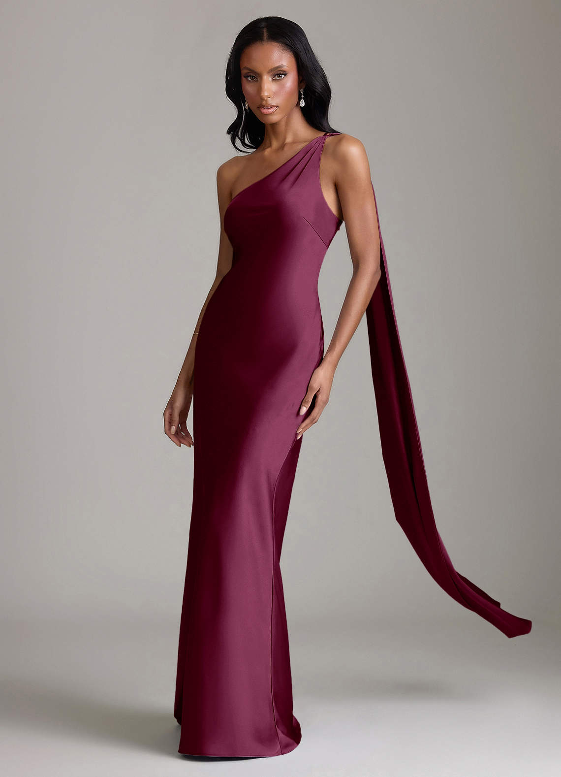 Juniper Mermaid One-Shoulder Stretch Satin Bridesmaid Dress in Mulberry