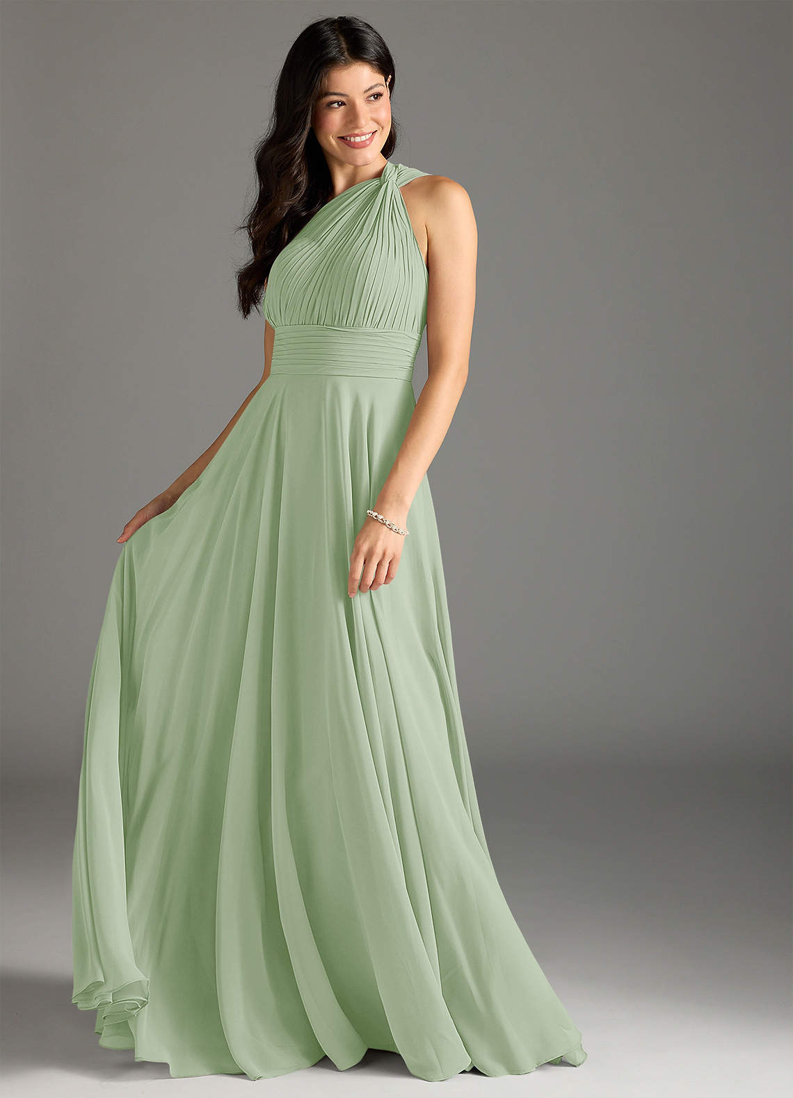 Charlize A-Line One-Shoulder Chiffon Bridesmaid Dress in Dusty Sage