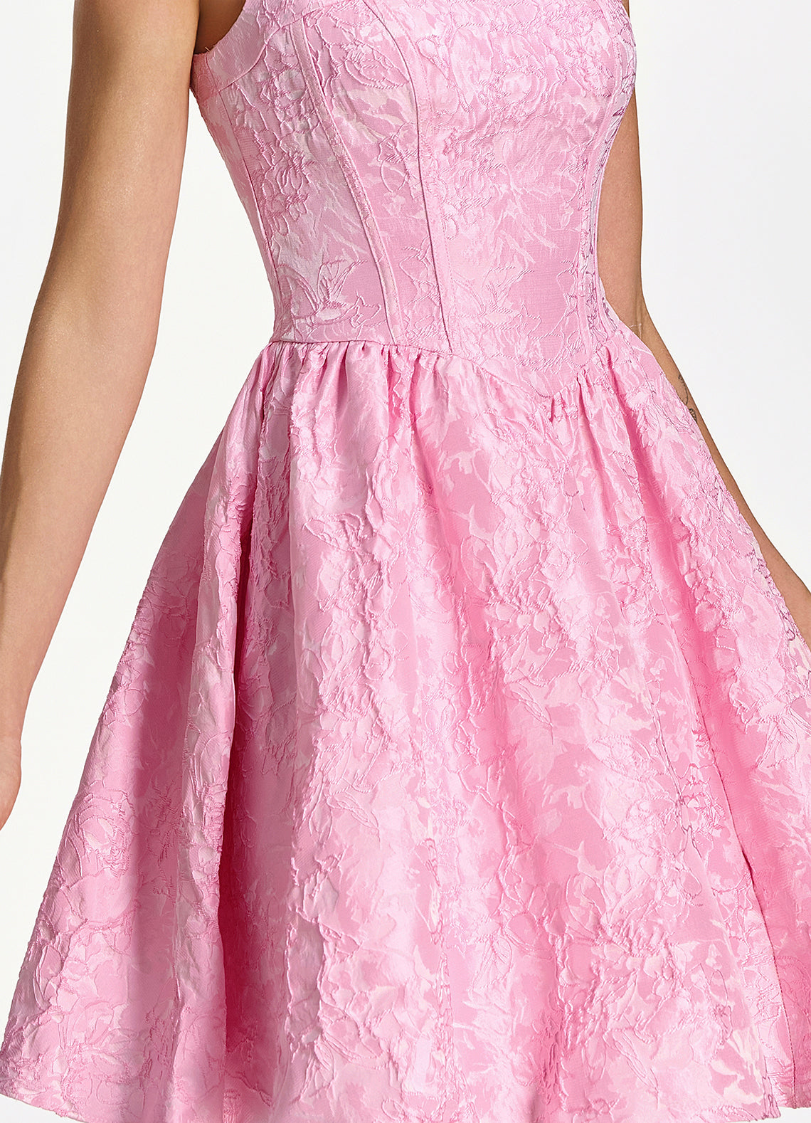Lionelle Skater Mini Square-Neck Jacquard Prom Dress in Pink - photo 7