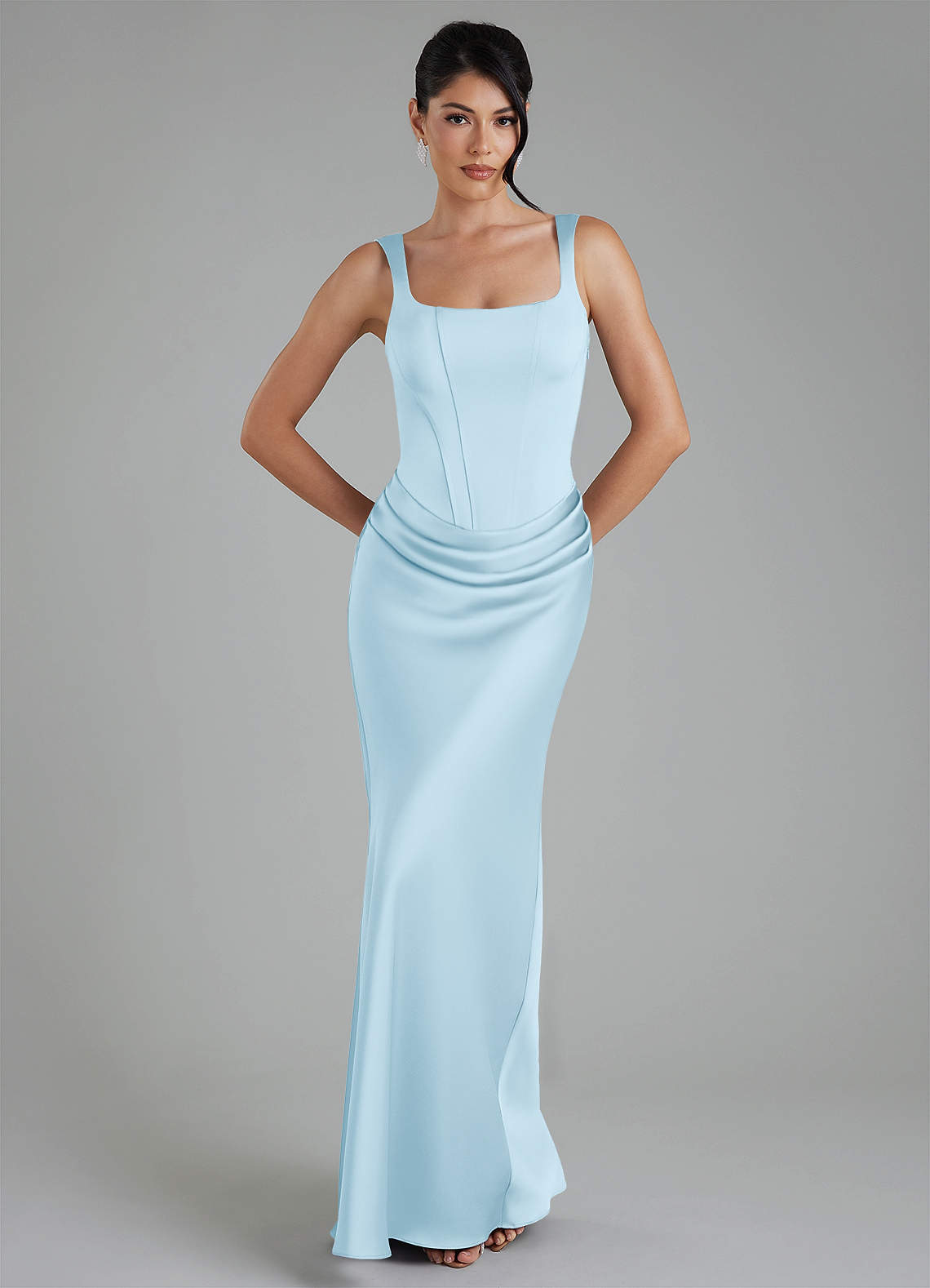 Etta Mermaid Square-Neck Stretch Satin Bridesmaid Dress in Sky Blue