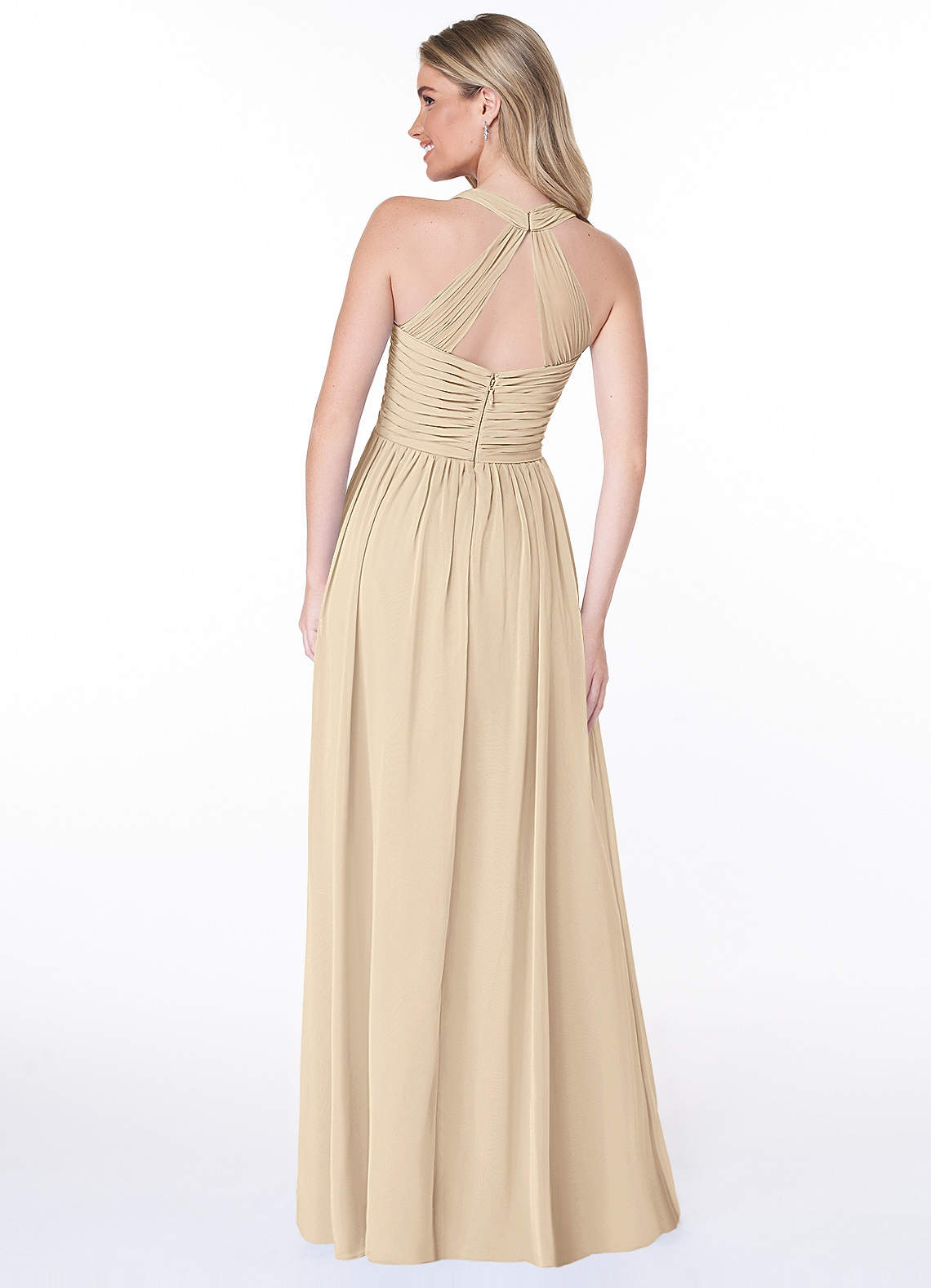 Jaclyn A-Line Halter Chiffon Bridesmaid Dress in Champagne