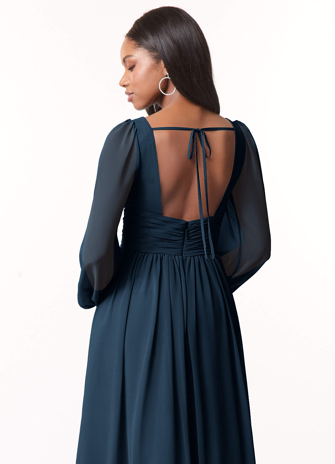 Norah A-Line V-Neck Chiffon Bridesmaid Dress in Dark Navy