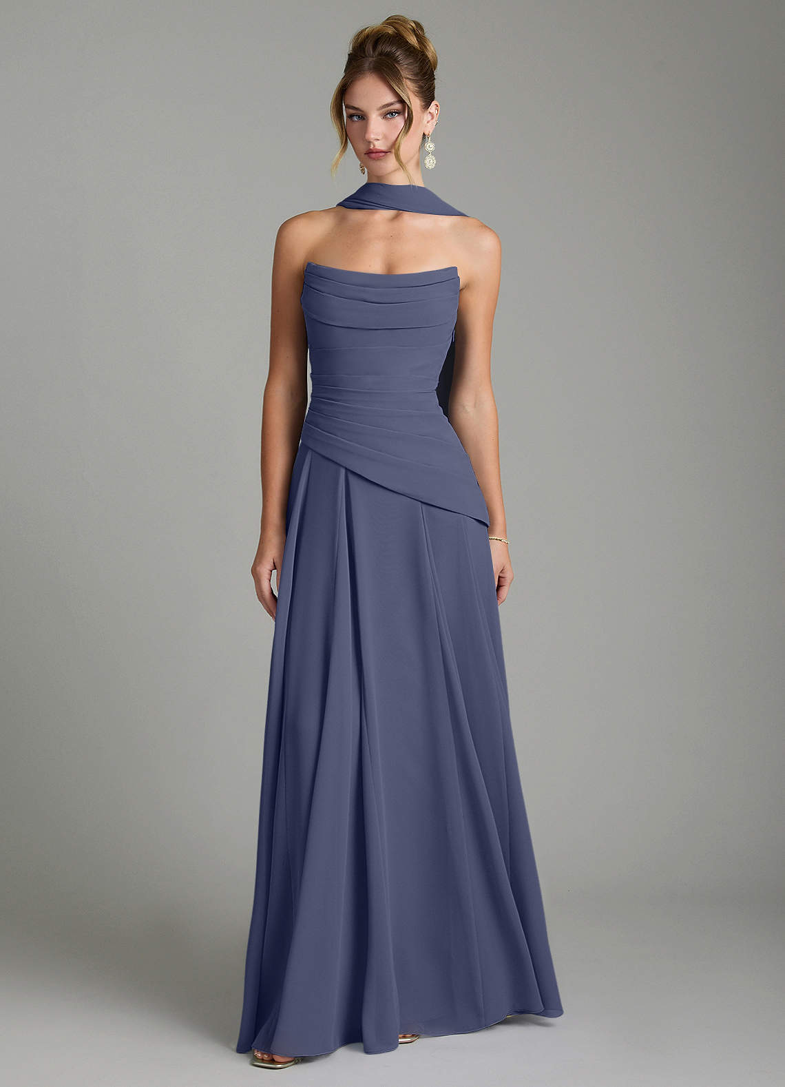 Gabriela A-Line Cowl-Neck Chiffon Bridesmaid Dress in Stormy