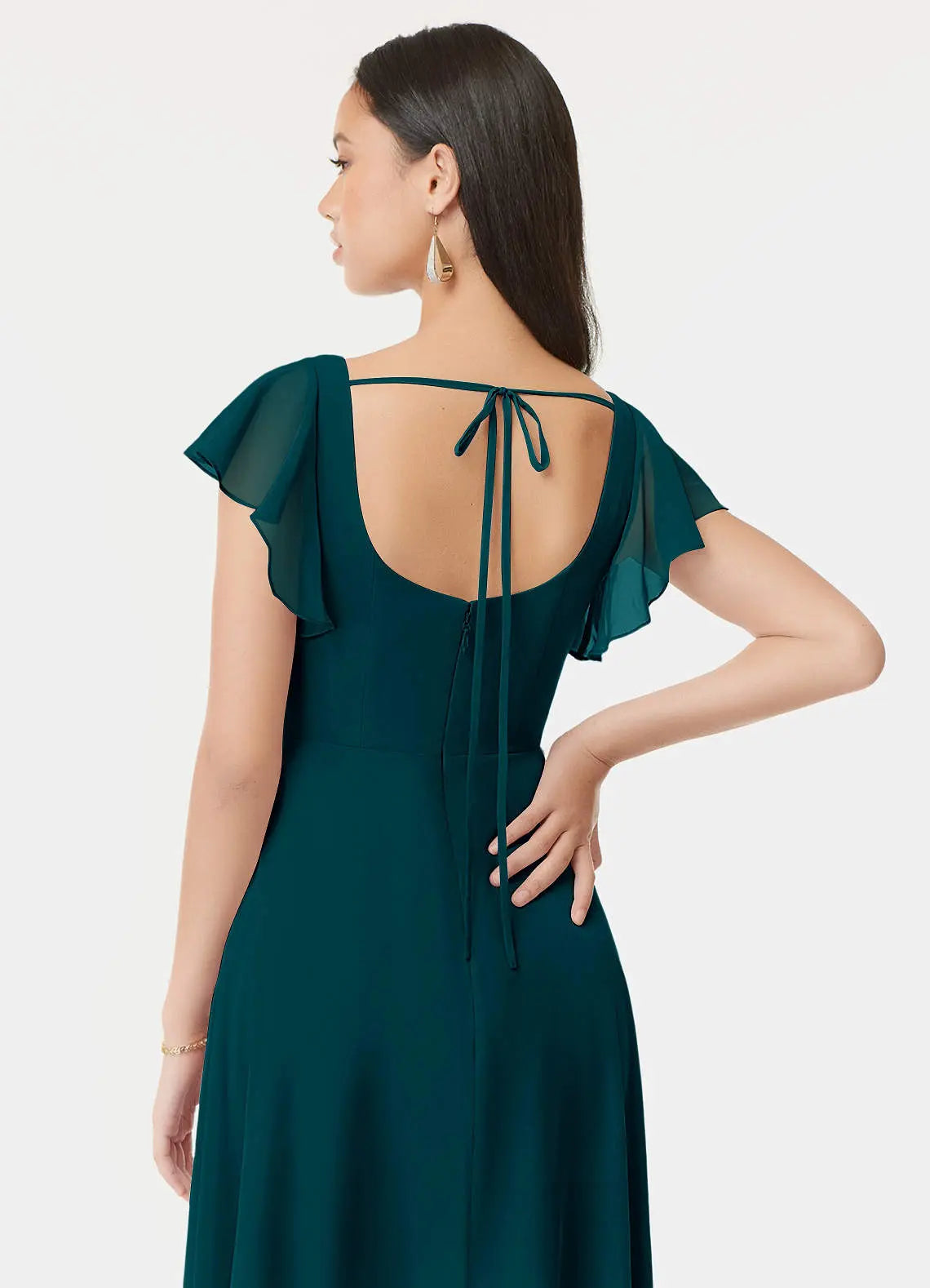 Bondi A-Line Square-Neck Chiffon Bridesmaid Dress in Pine
