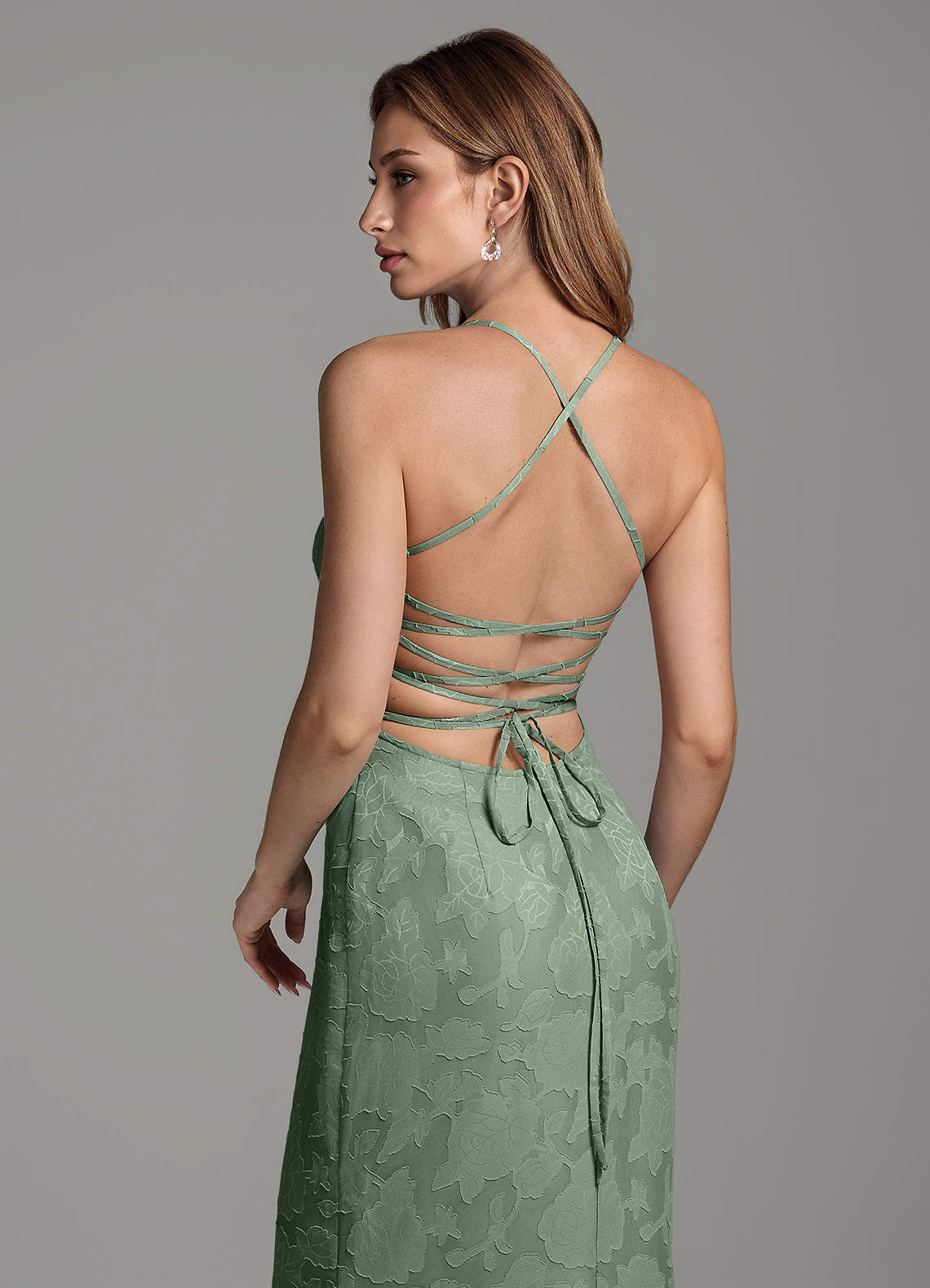 Dara Mermaid Sweetheart Floral Burnout Bridesmaid Dress in Matcha
