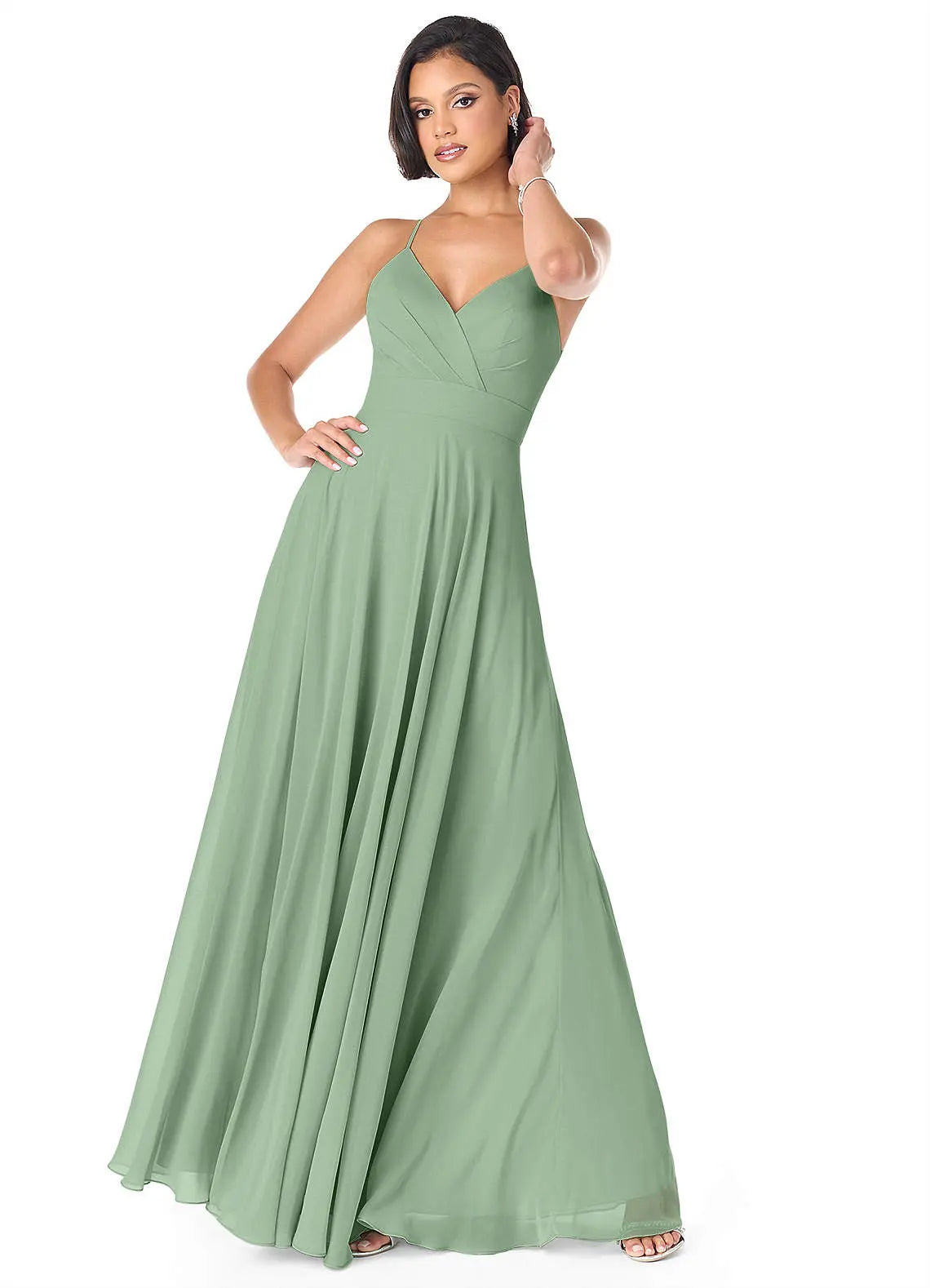 Avelina A-Line V-Neck Chiffon Bridesmaid Dress in Matcha