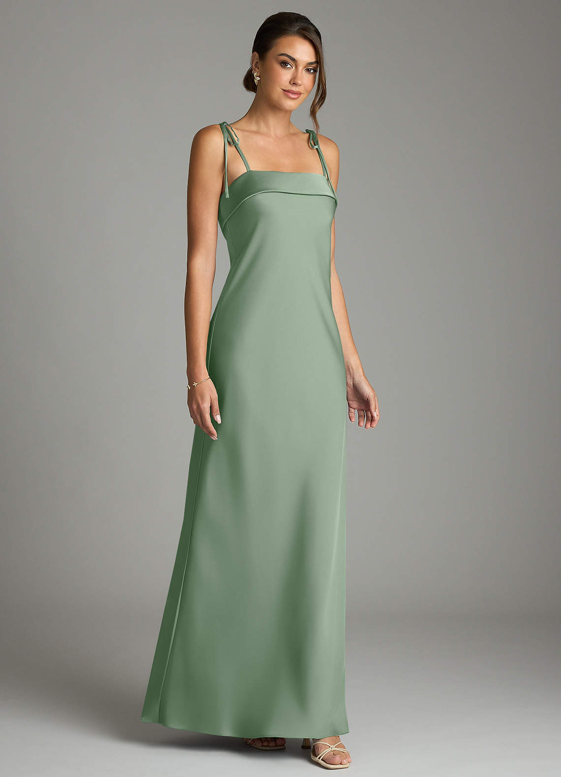 Ellia Sheath Straight-Neck Stretch Satin Bridesmaid Dress in Matcha