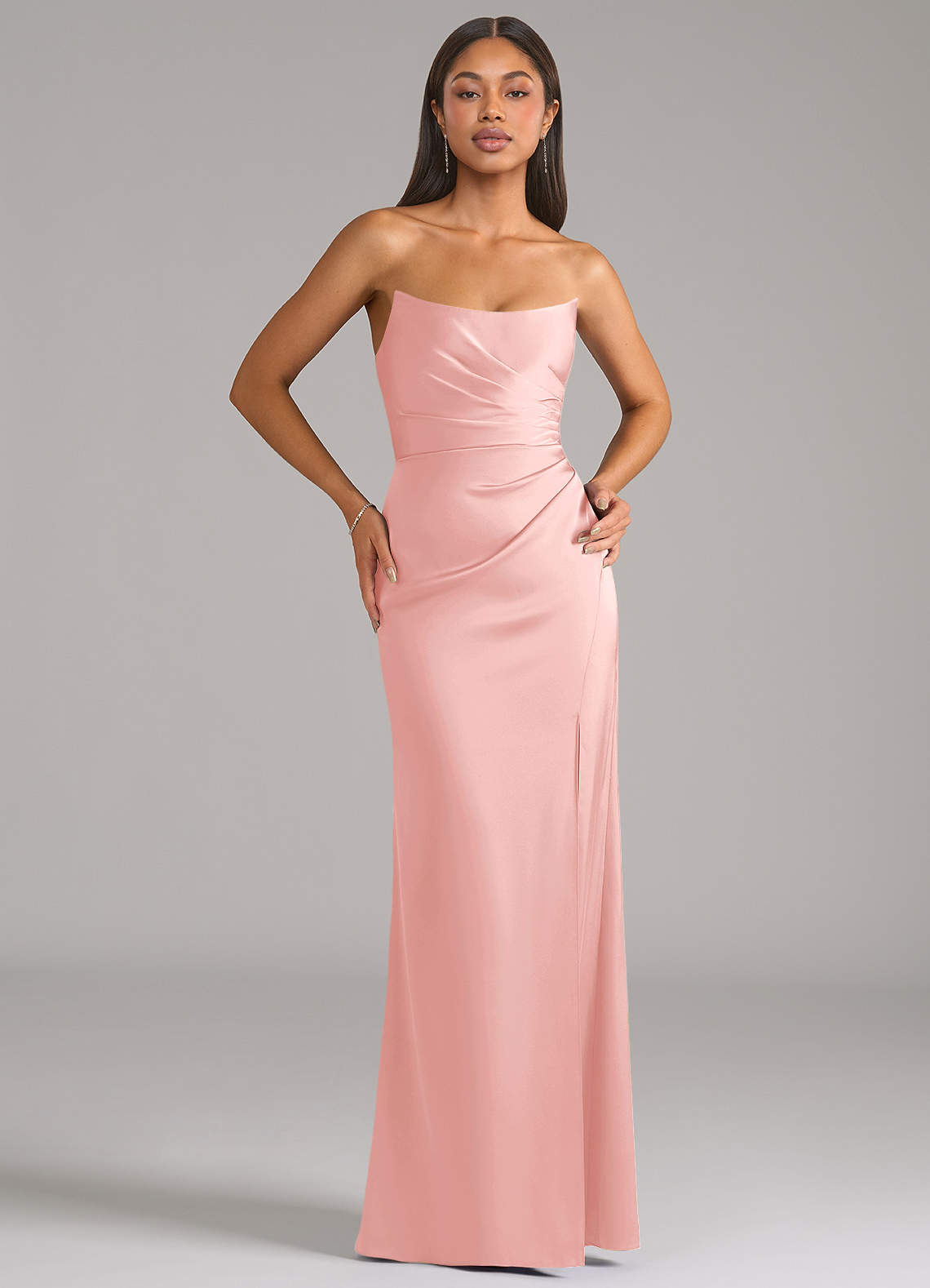 Marla Sheath Strapless Stretch Satin Bridesmaid Dress in Powder Pink