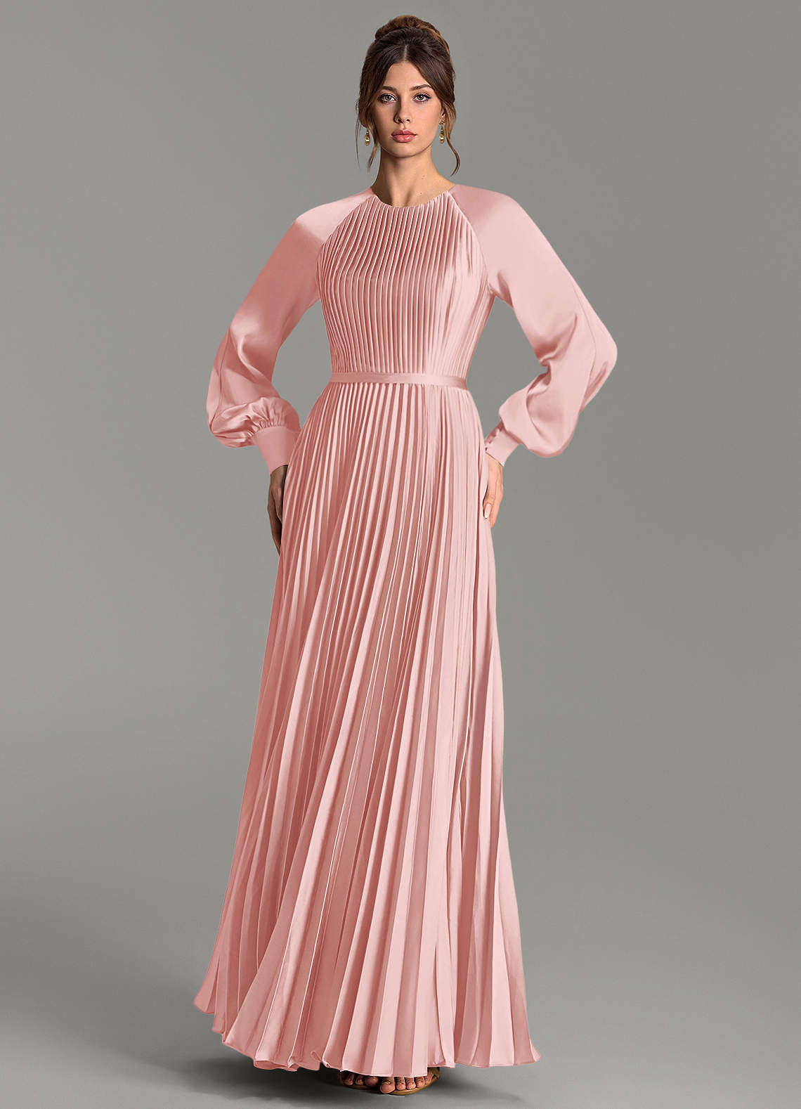 Grayson A-Line Scoop-Neck Stretch Satin Bridesmaid Dress in Powder Pink