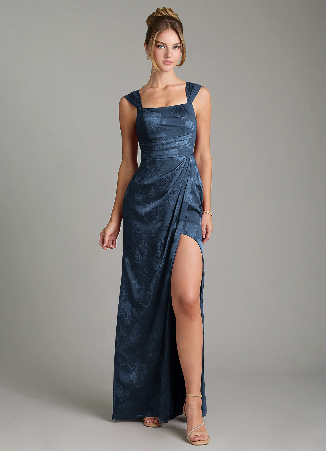 Kaelis Mermaid Scoop-Neck Jacquard Bridesmaid Dress in Dark Navy