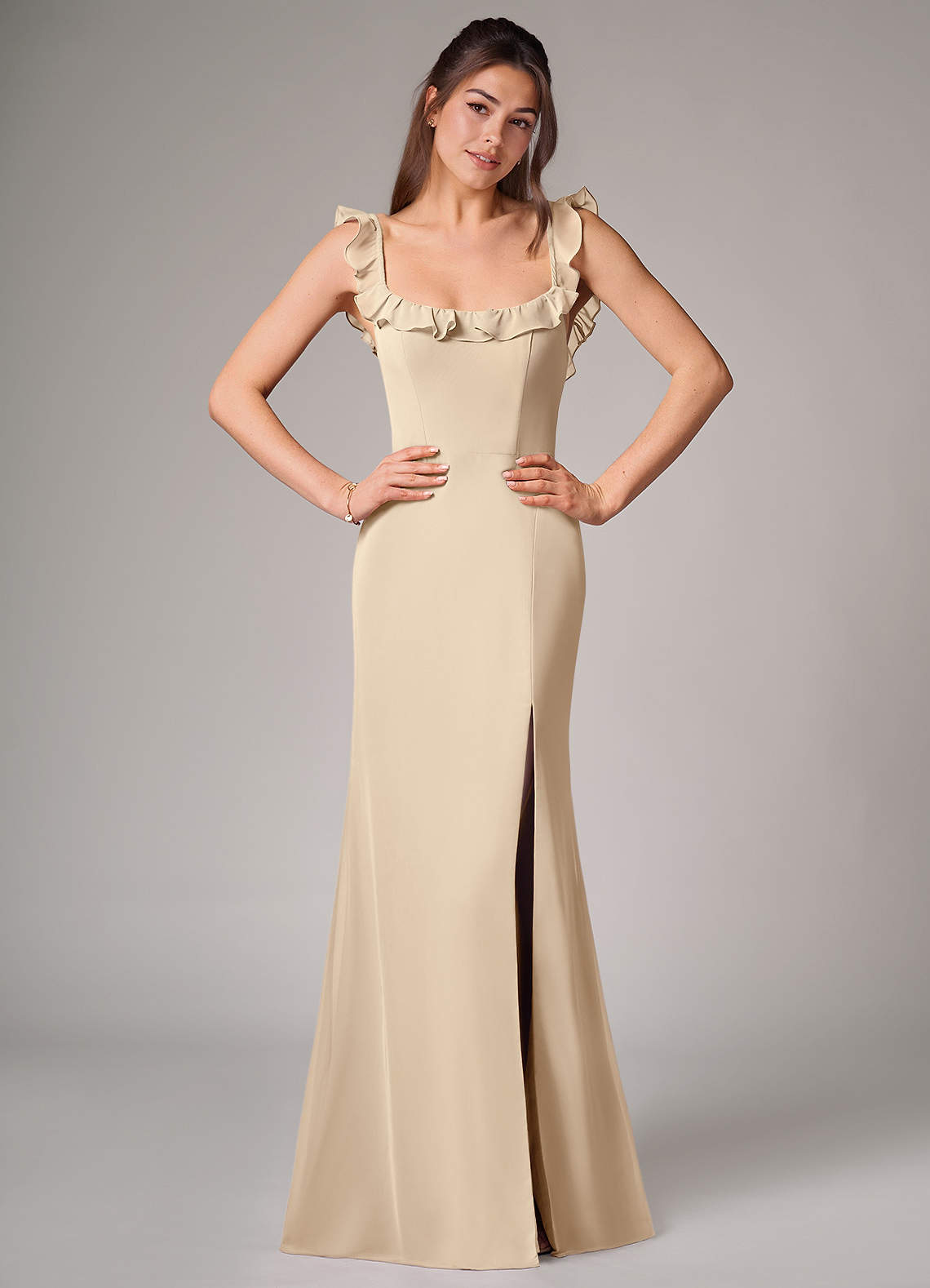 Callie Mermaid Scoop-Neck Chiffon Bridesmaid Dress in Champagne