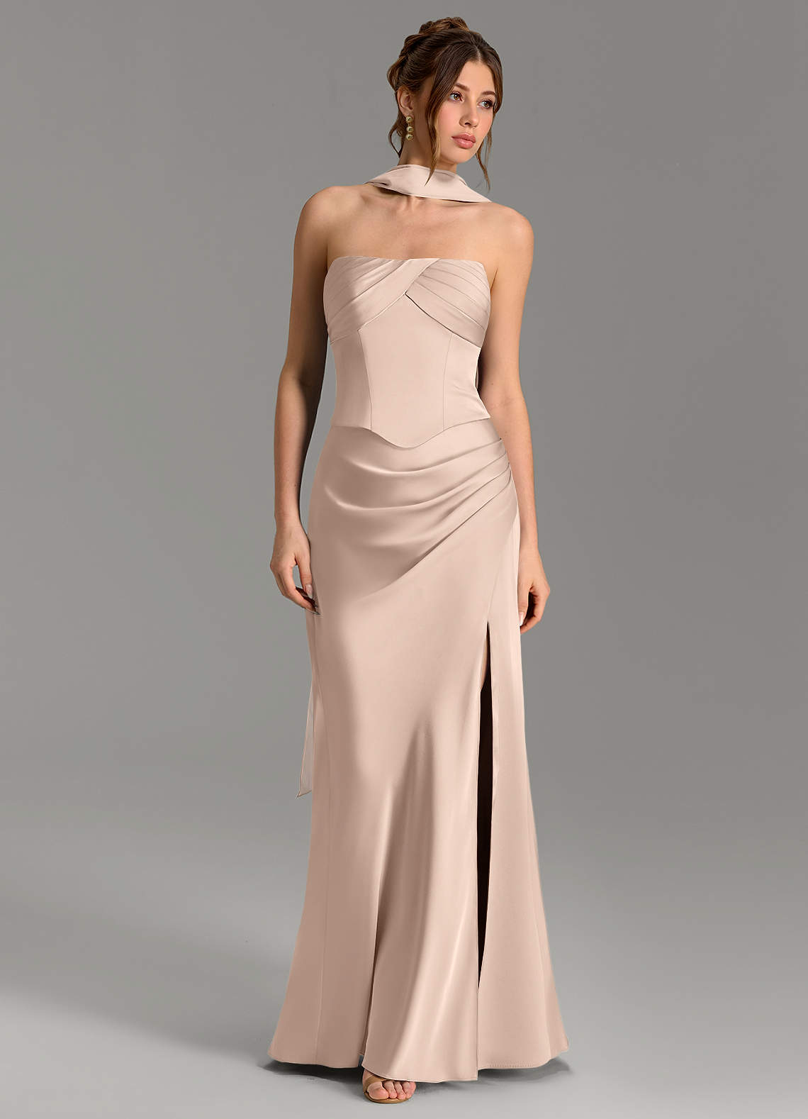 Nicki Sheath Scoop-Neck Stretch Satin Bridesmaid Dress in English Rose