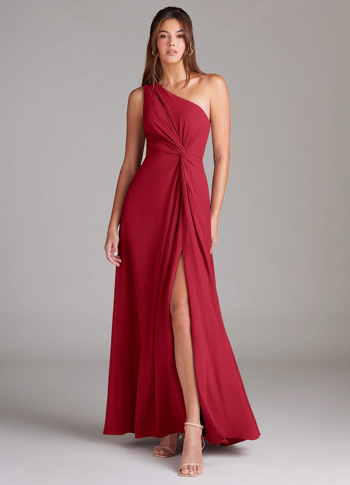Brooke A-Line One-Shoulder Chiffon Bridesmaid Dress in Scarlet