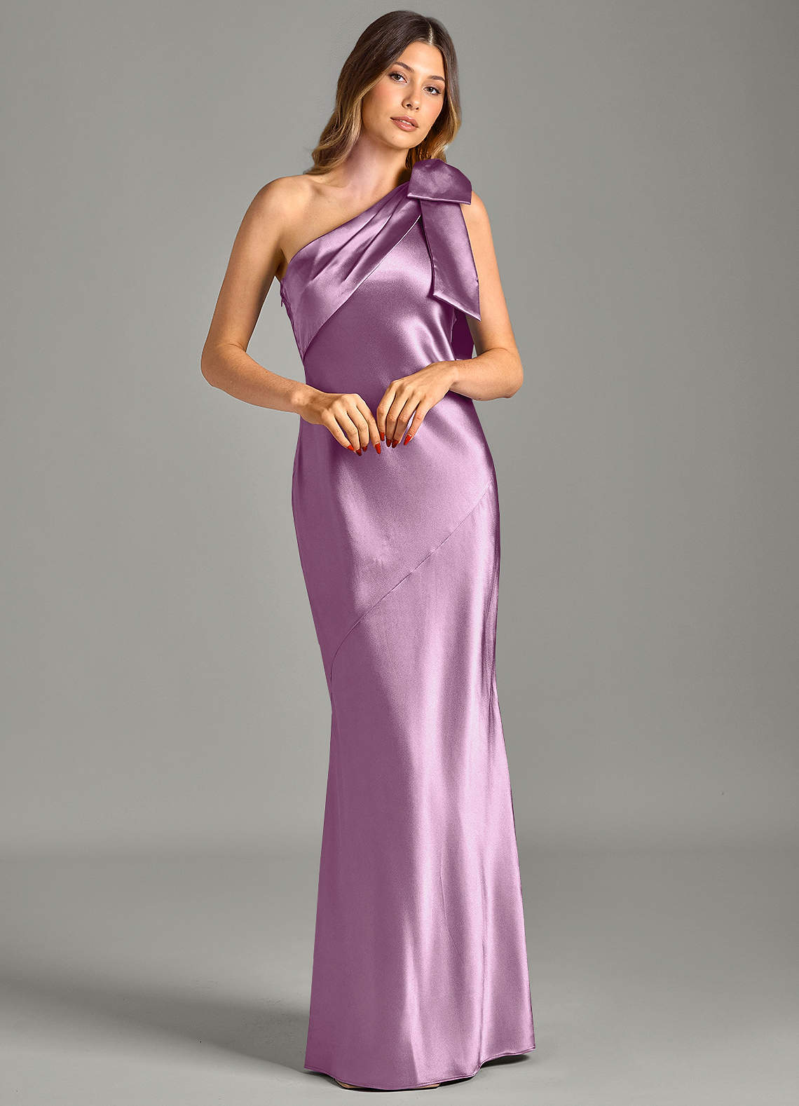 Yuanna Mermaid One-Shoulder Metallic Satin Bridesmaid Dress in Wisteria
