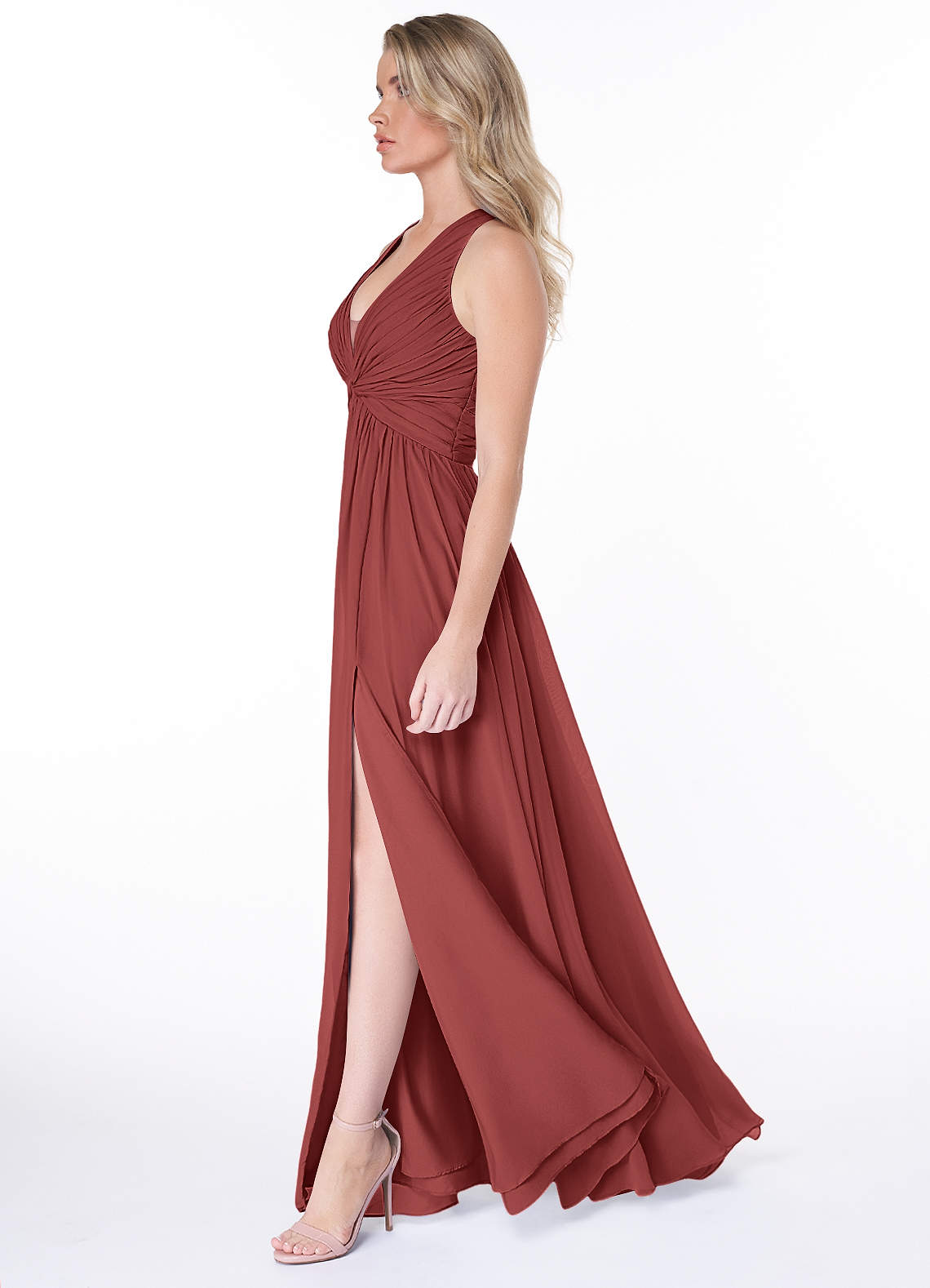 Jaclyn A-Line Halter Chiffon Bridesmaid Dress in Terracotta