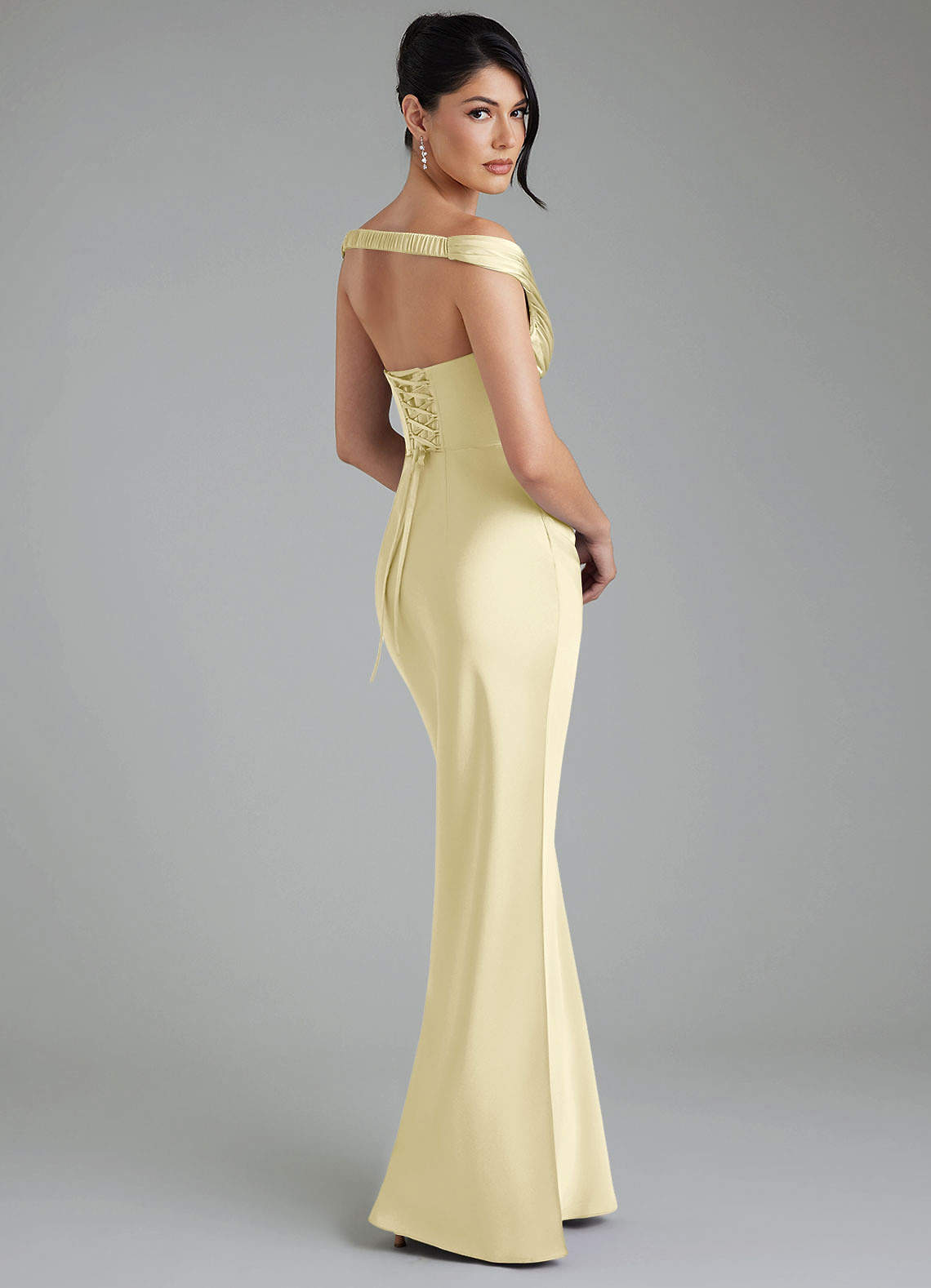 Stella Sheath V-Neck Stretch Satin Bridesmaid Dress in Lemon Sorbet
