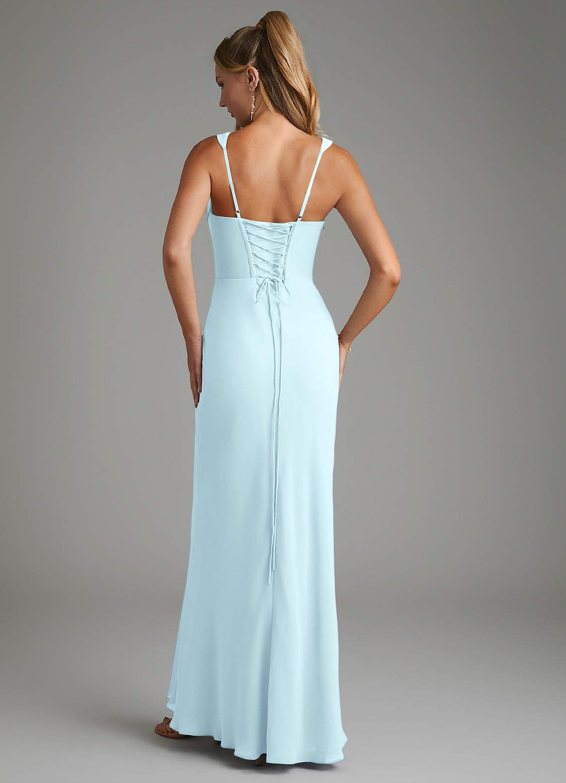 Asa Sheath Square-Neck Chiffon Bridesmaid Dress in Cloud Blue