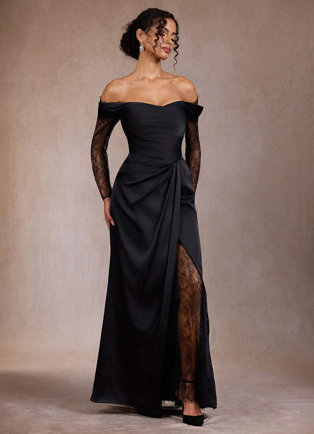 Gizela A-Line Strapless Stretch Satin and Lace Evening Dress in Forest Green