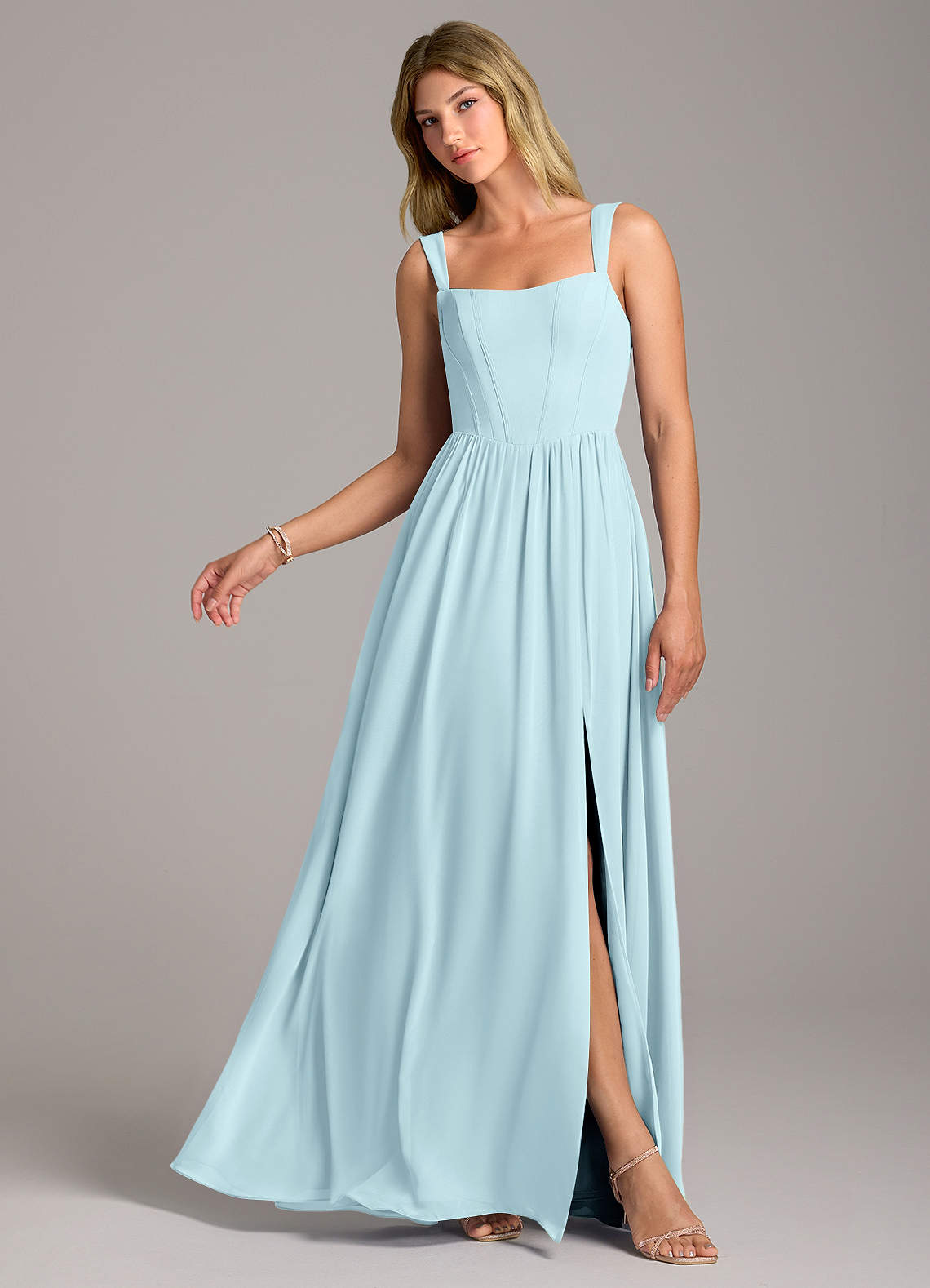 Rosaline A-Line Square-Neck Chiffon Bridesmaid Dress in Cloud Blue