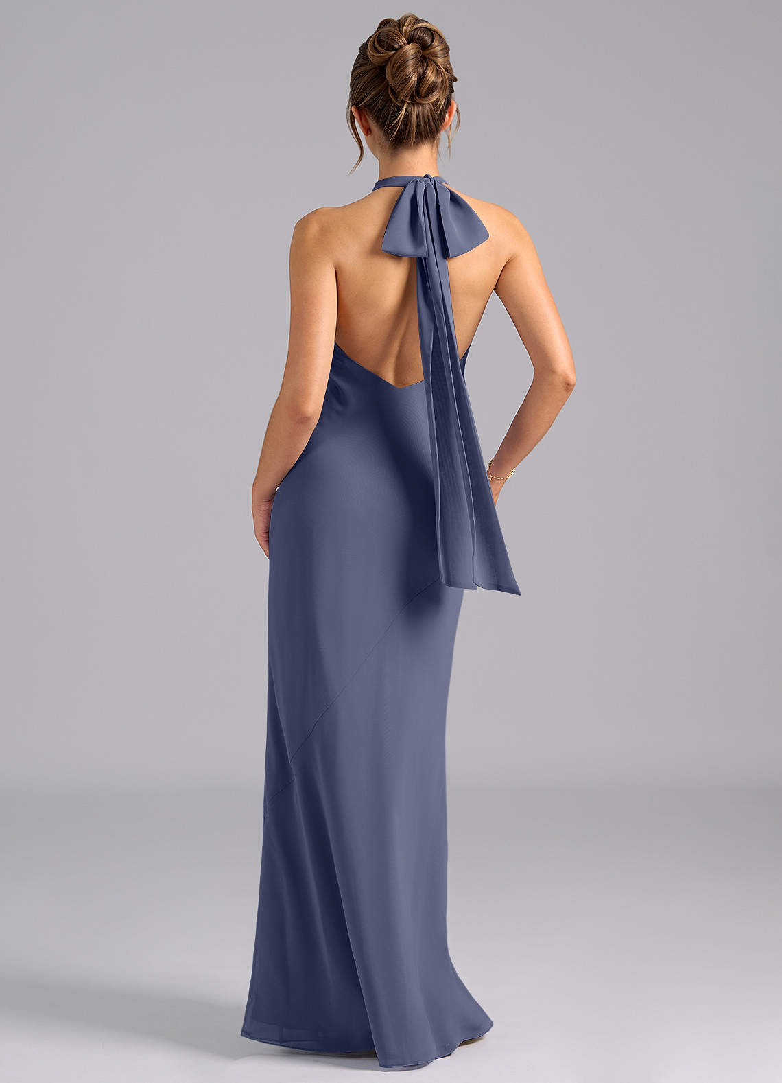 Velli Mermaid Halter Chiffon Bridesmaid Dress in Stormy