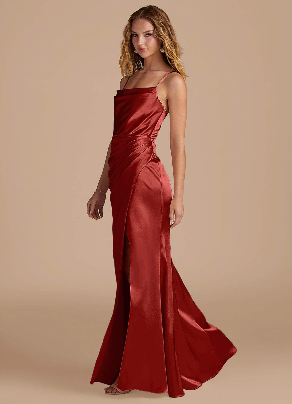 Marzia Mermaid Square-Neck Metallic Satin Bridesmaid Dress in Rust