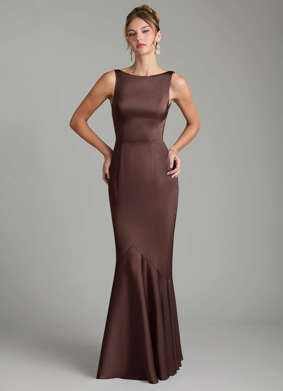 Tamera Mermaid Boat-Neck Stretch Satin and Chiffon Bridesmaid Dress in Ganache